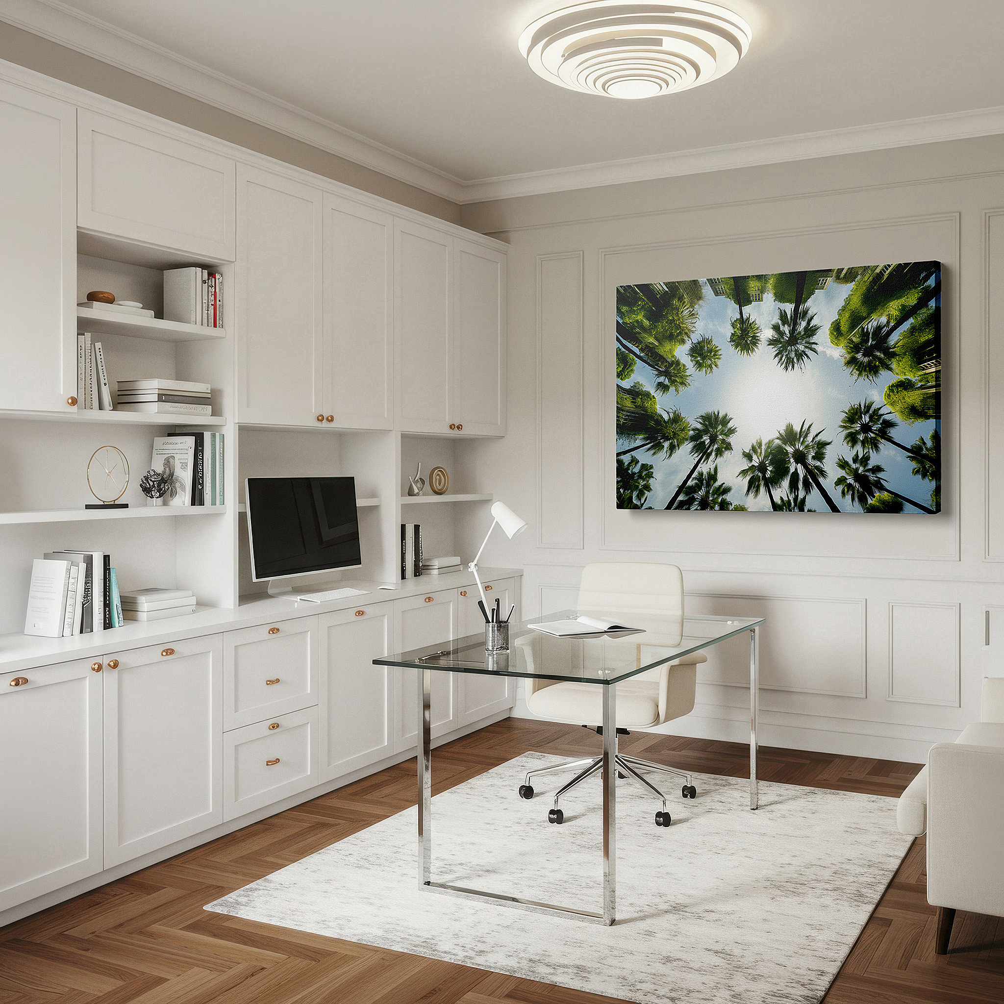 Hung in a cozy reading nook beside a floor lamp and bookshelf — urban oasis in the heart of the city: a tranquil fusion of nature and design - large wall art, canvas wall art, wall decor for office and bedroom