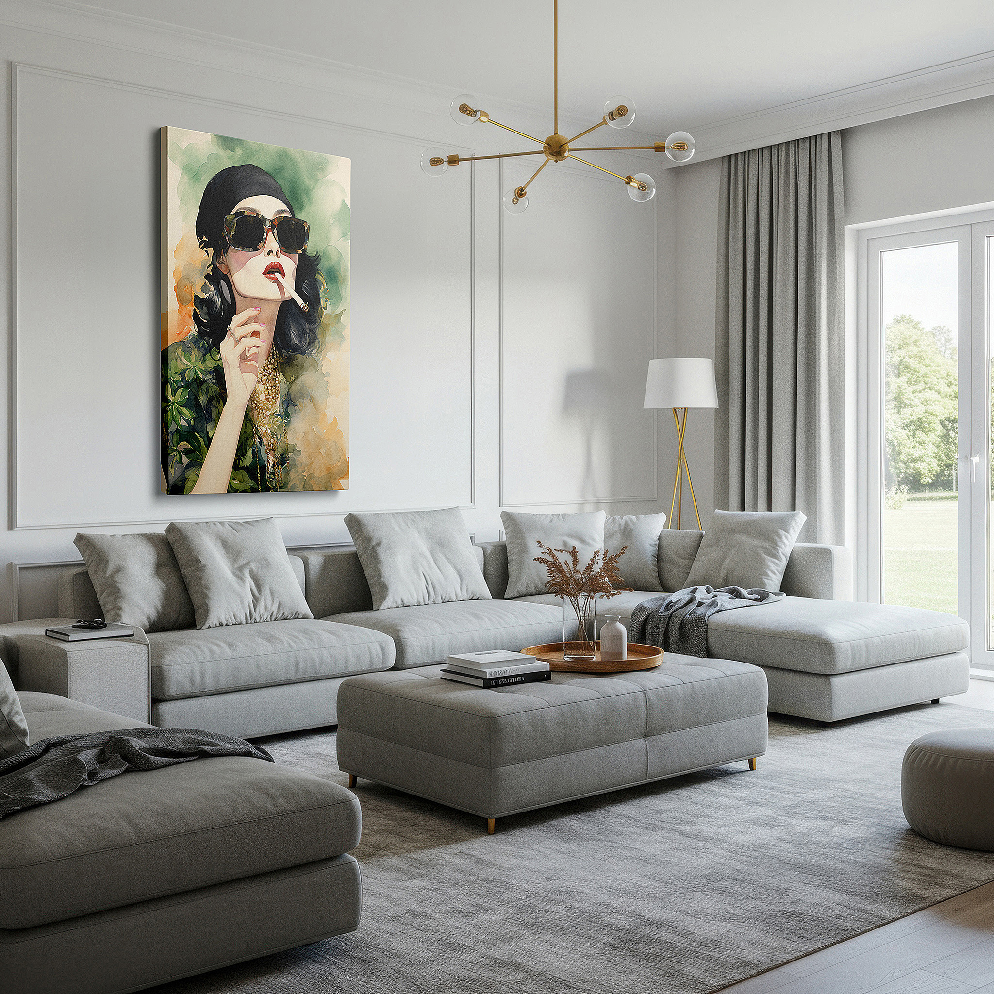 Hung in a cozy reading nook beside a floor lamp and bookshelf — wall decor: where timeless elegance and modern femininity combine in a bold display of style and confidence - featuring large canvas art perfect for home or office