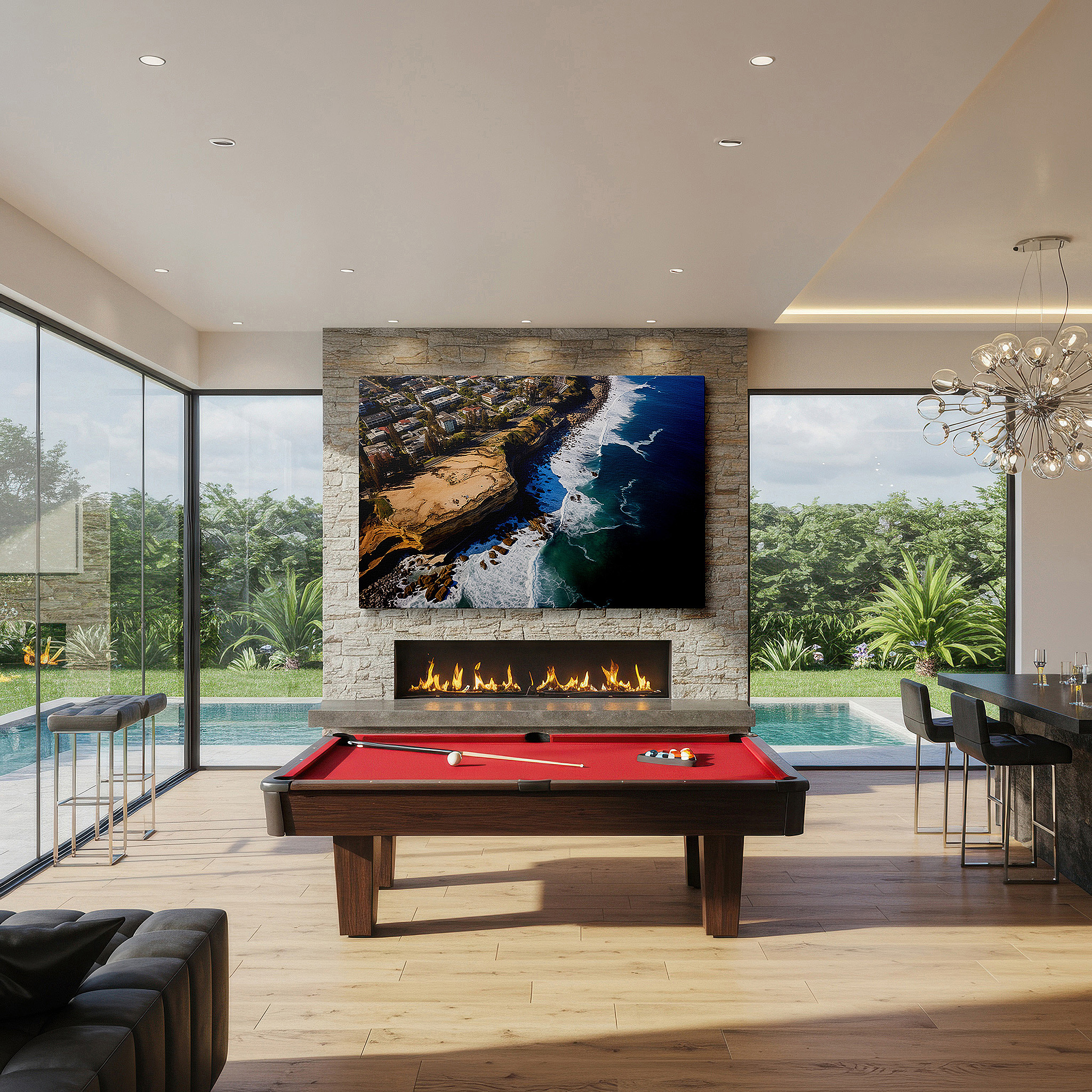 Installation made easy with a centered hook and clean wire mount — coastal cliffs and urban borders - the vibrant interaction between nature and civilization: large wall art, canvas, decor for office and bedroom