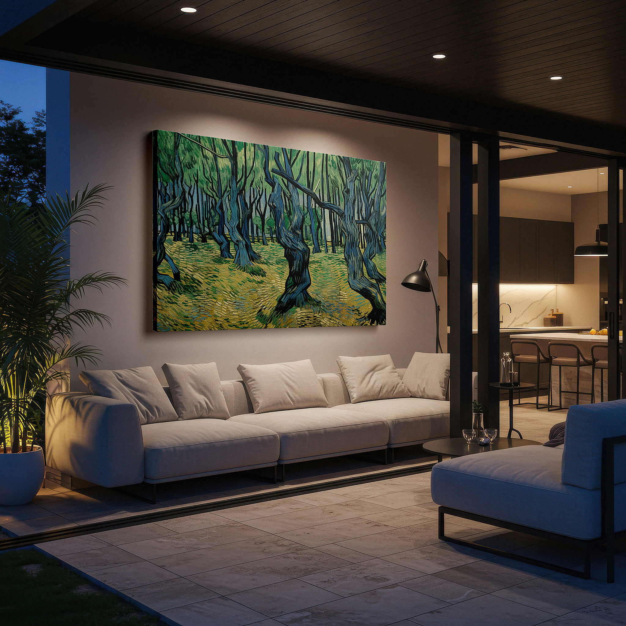Installation made easy with a centered hook and clean wire mount — dynamic nature's palette: twisting trees and luminous hues - large canvas wall art for office, bedroom, and living room decor