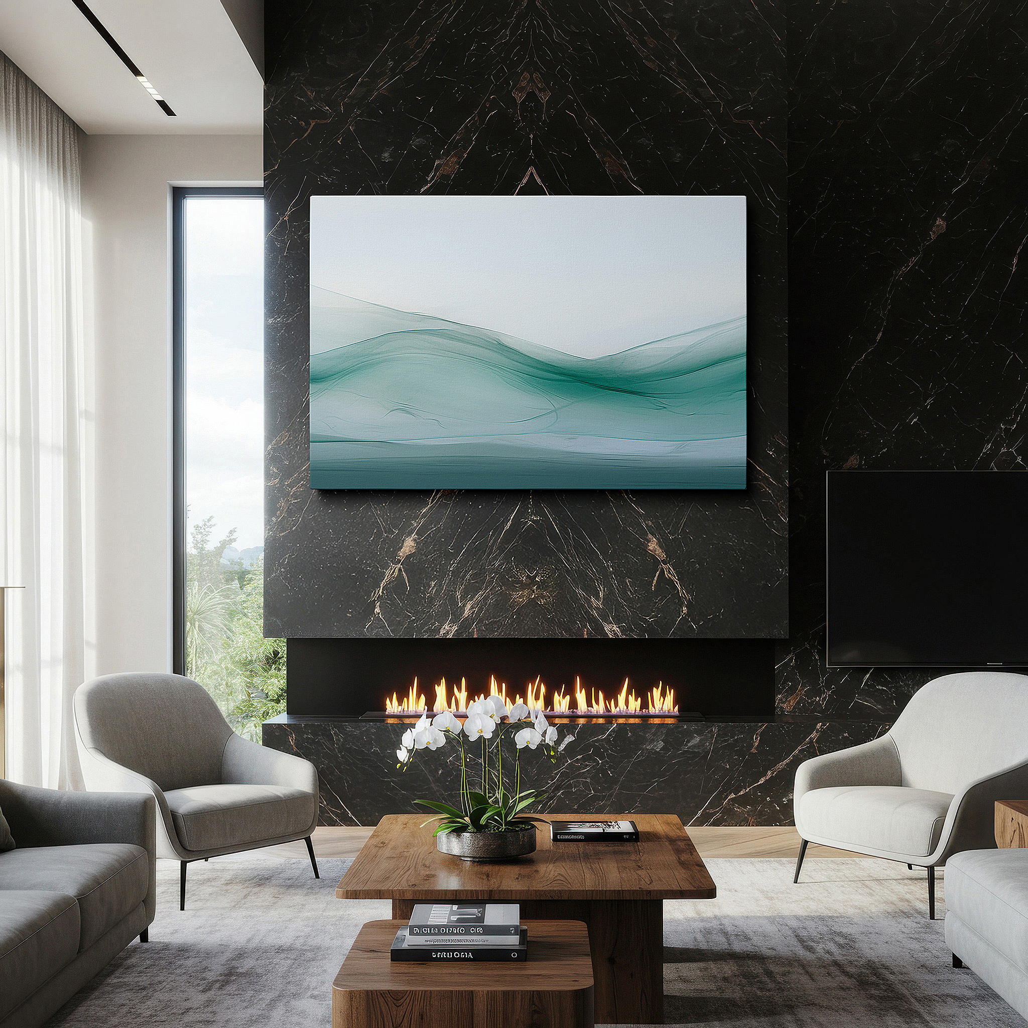 Installation made easy with a centered hook and clean wire mount — green hills horizon large wall art, canvas wall art, wall decor for office and bedroom