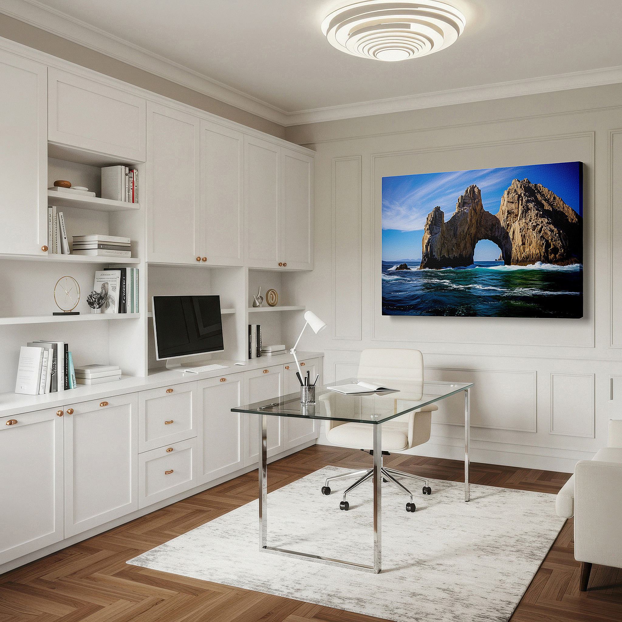 Installation made easy with a centered hook and clean wire mount — land's end majestic sea arch - a tribute to the eternal beauty and strength of nature large wall art, canvas wall art, wall decor, office wall art