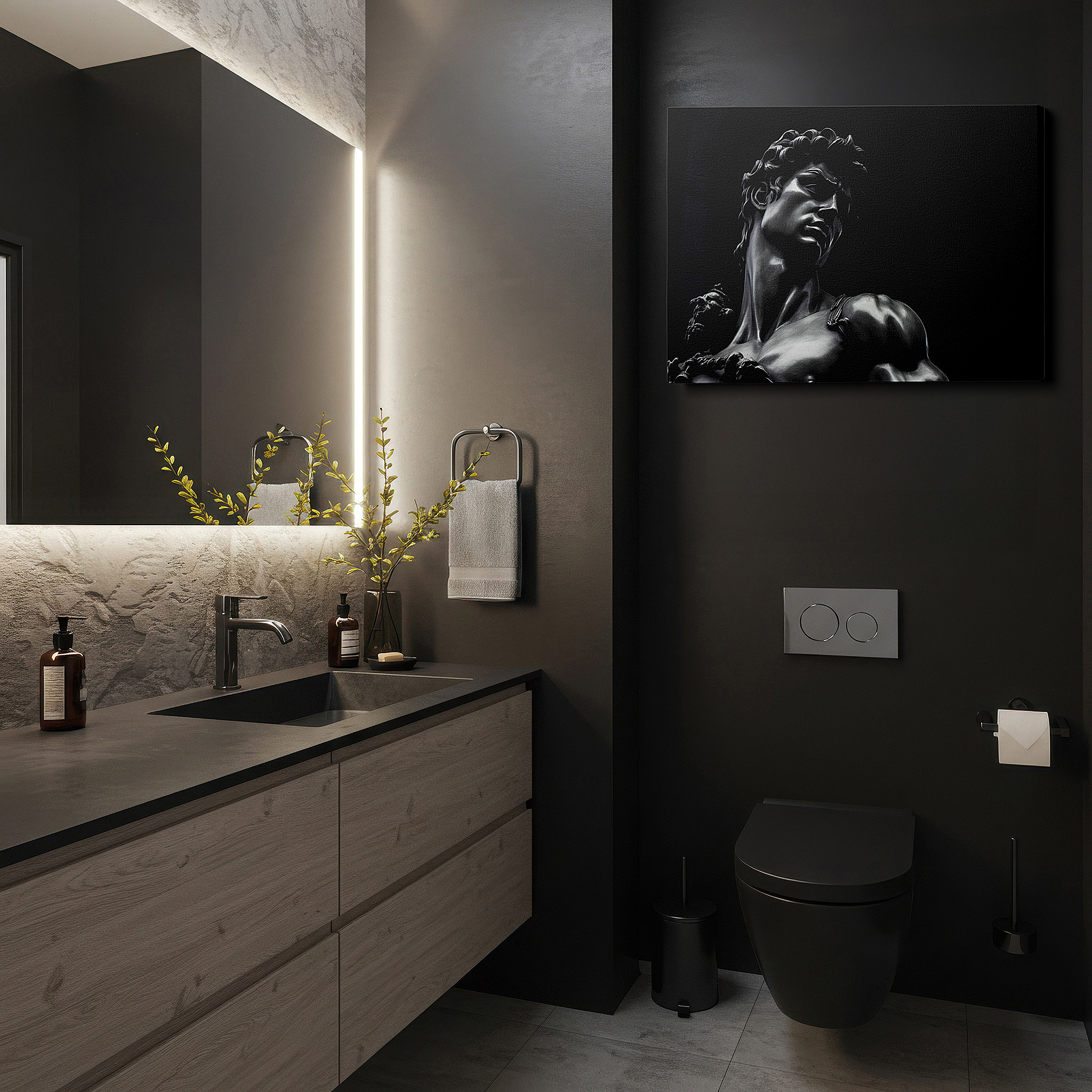 Installation made easy with a centered hook and clean wire mount — michelangelo's david close-up wall art: a masterpiece of human artistry and spirit - large canvas wall decor for office