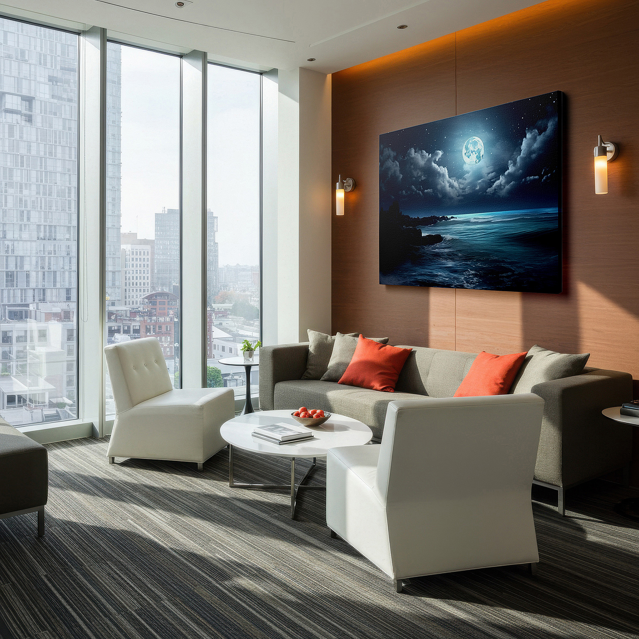 Installation made easy with a centered hook and clean wire mount — moonlit ocean majesty: tranquil waves and rocky shores beneath a starry sky - large wall art, canvas wall art, wall decor for office and bedroom