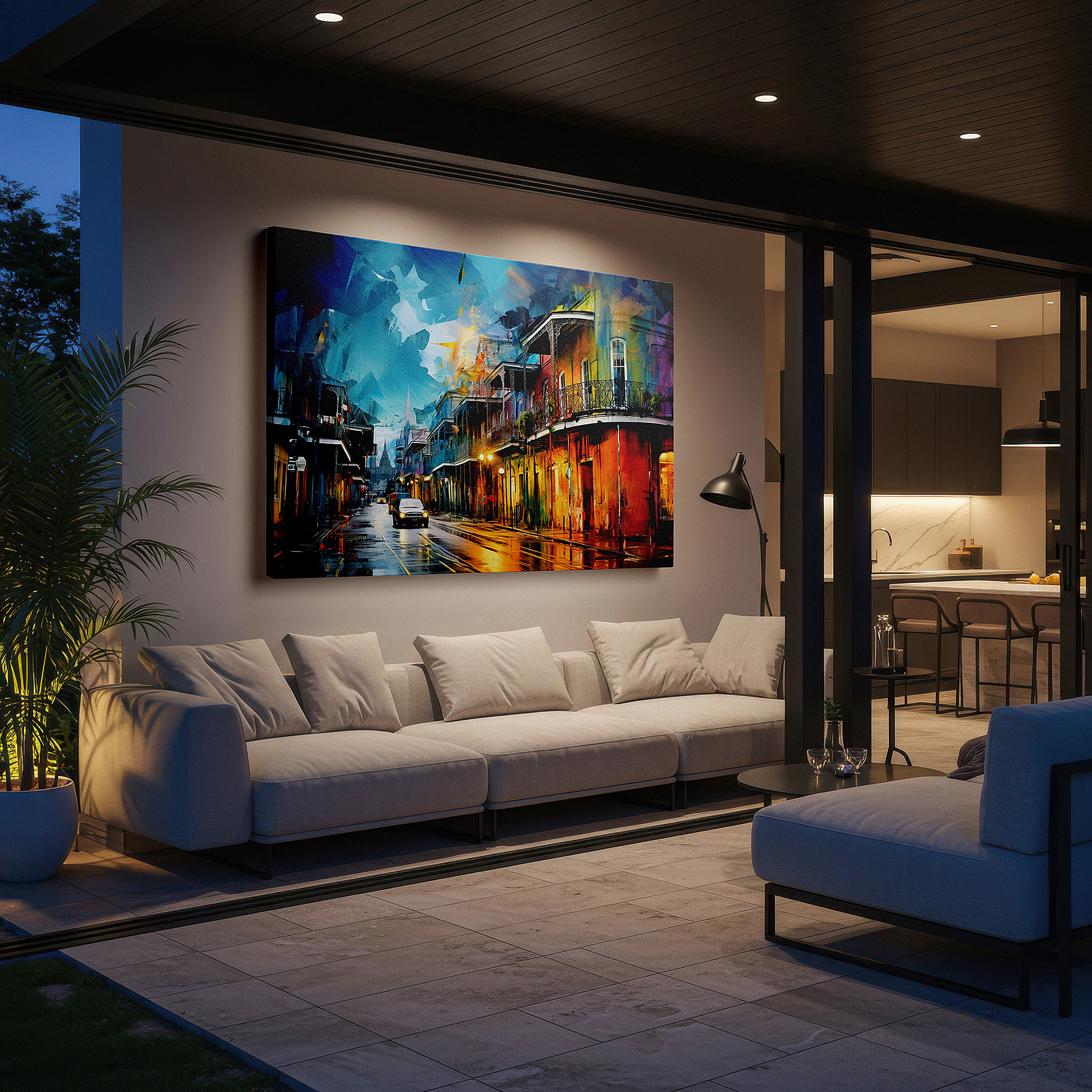Installation made easy with a centered hook and clean wire mount — rain-drenched cityscape with reflective hues and historic buildings large wall art, canvas wall art, wall decor for office and bedroom