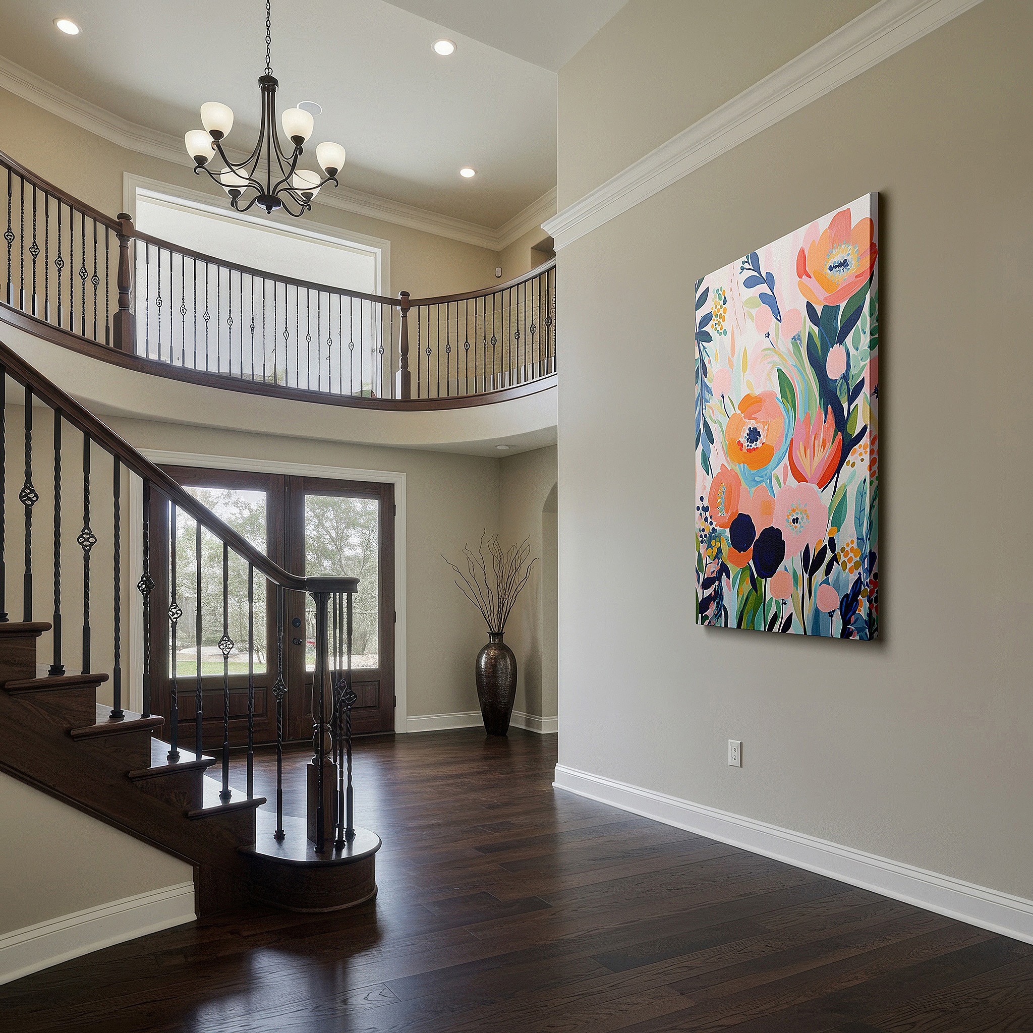 Installation made easy with a centered hook and clean wire mount — serene dawn in soft pastels: ethereal beauty of a tranquil garden - large wall art, canvas wall art, wall decor for office and bedroom