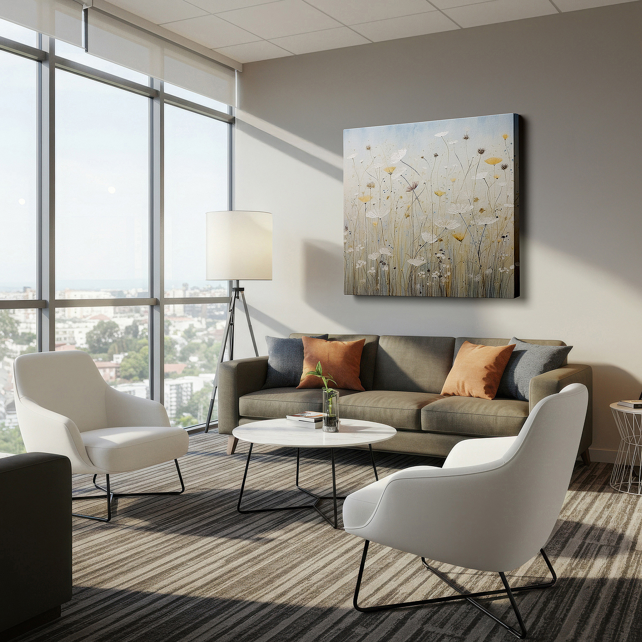 Installation made easy with a centered hook and clean wire mount — softly lit pastel wildflowers large canvas wall art for office, bedroom, and living room decor