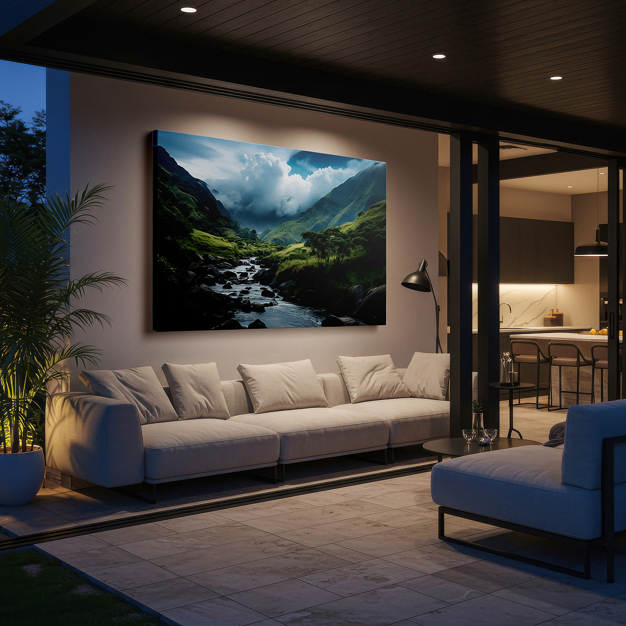Installation made easy with a centered hook and clean wire mount — tranquil valley and majestic mountains with vibrant river flow large wall art, canvas wall art, wall decor for office, bedroom, and living room