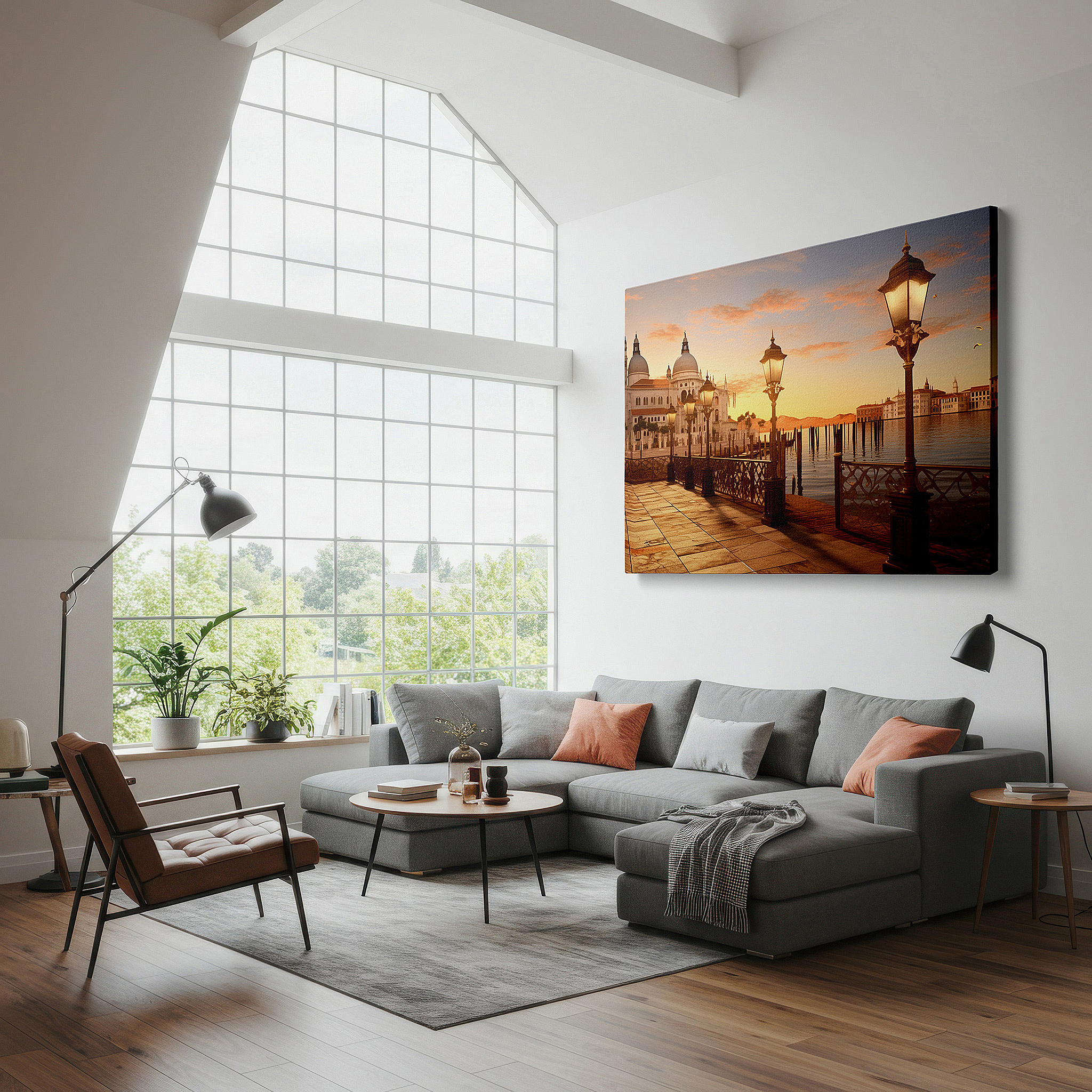 Installation made easy with a centered hook and clean wire mount — venetian waterfront at dusk: a symphony of light and romance - large canvas wall art for office, bedroom, and living room decor