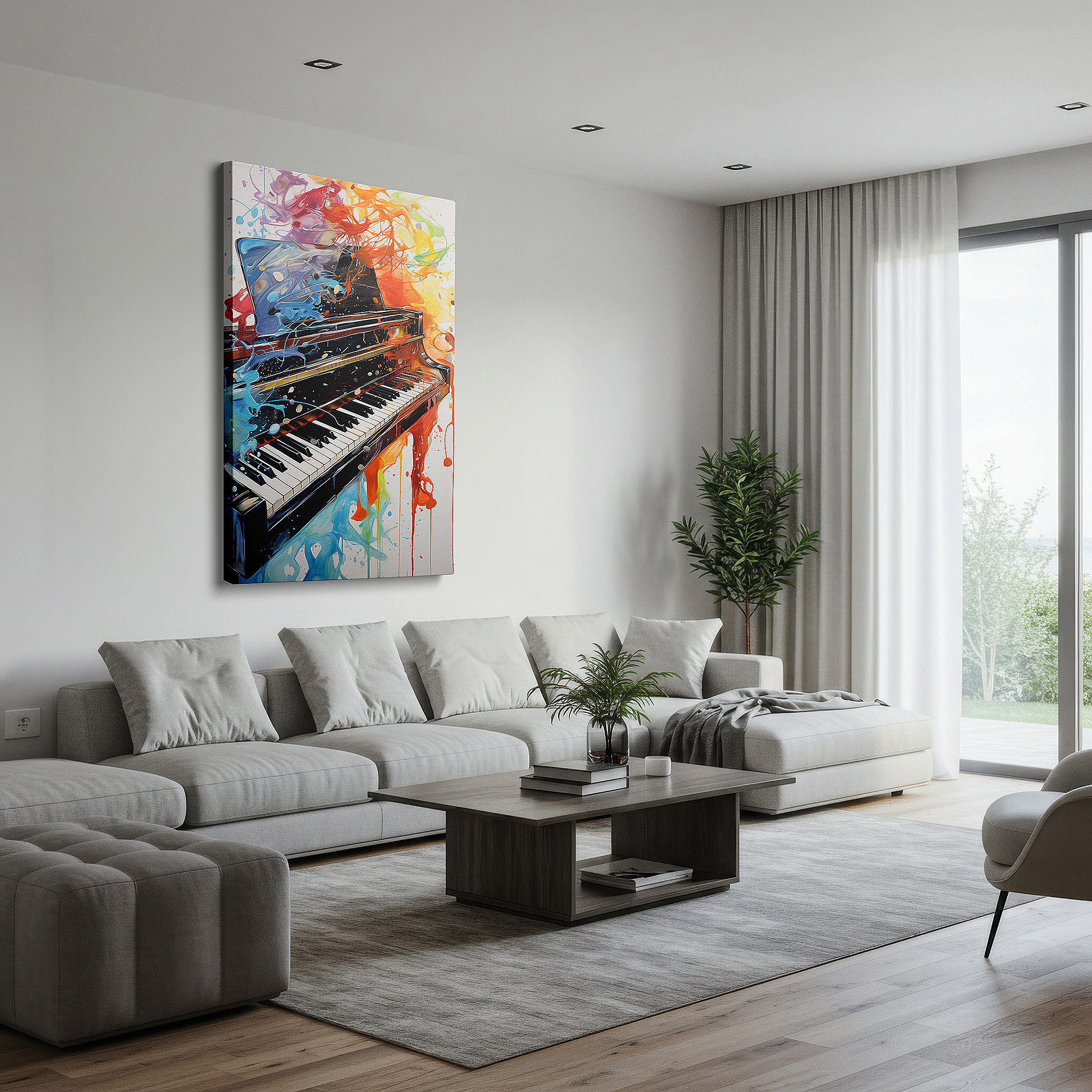 Installation made easy with a centered hook and clean wire mount — vibrant and dynamic grand piano abstract symphony large canvas wall art for office and bedroom decor