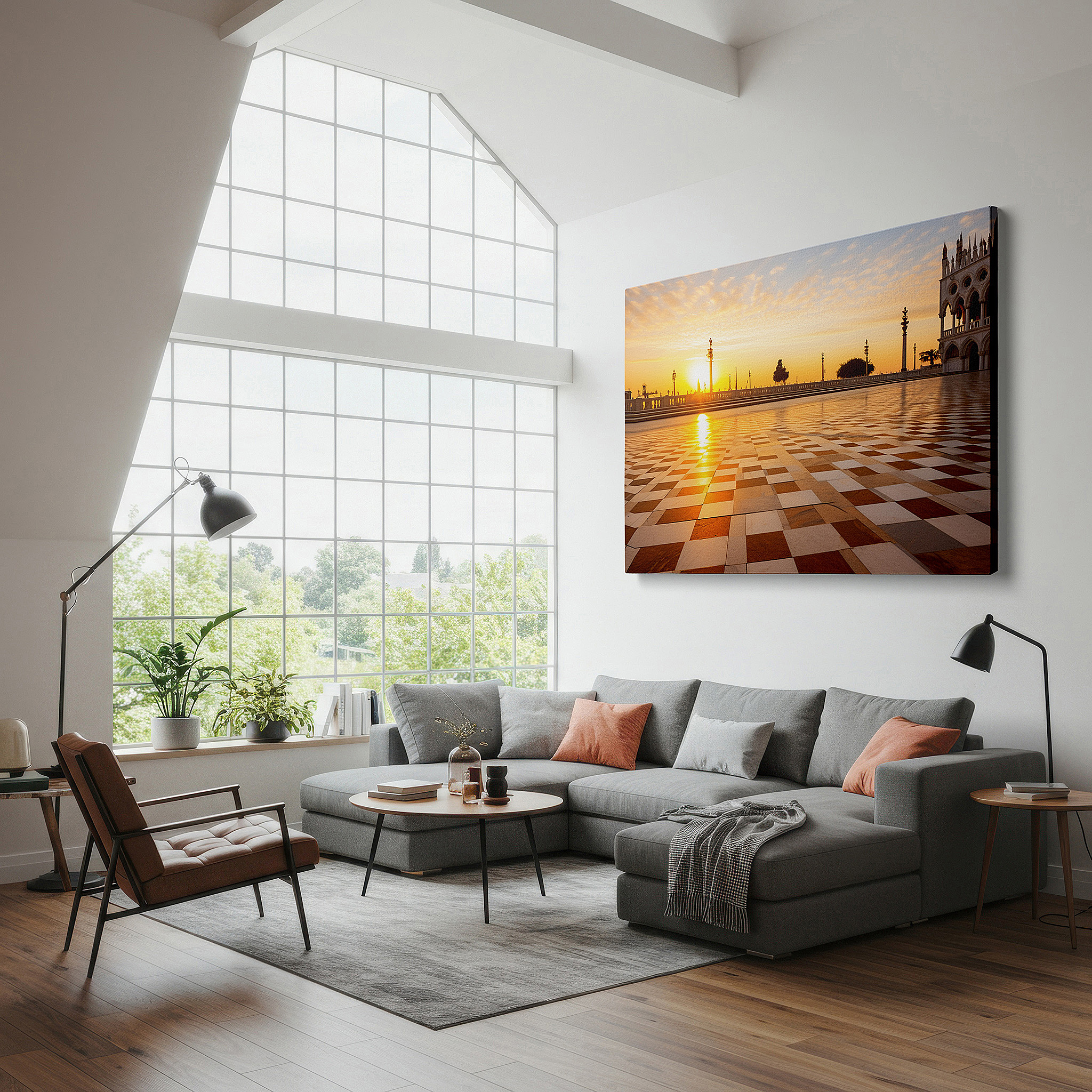 Installation made easy with a centered hook and clean wire mount — wall art: sunset over piazza san marco - experience the historic beauty of venice with this large canvas art for office and bedroom decor