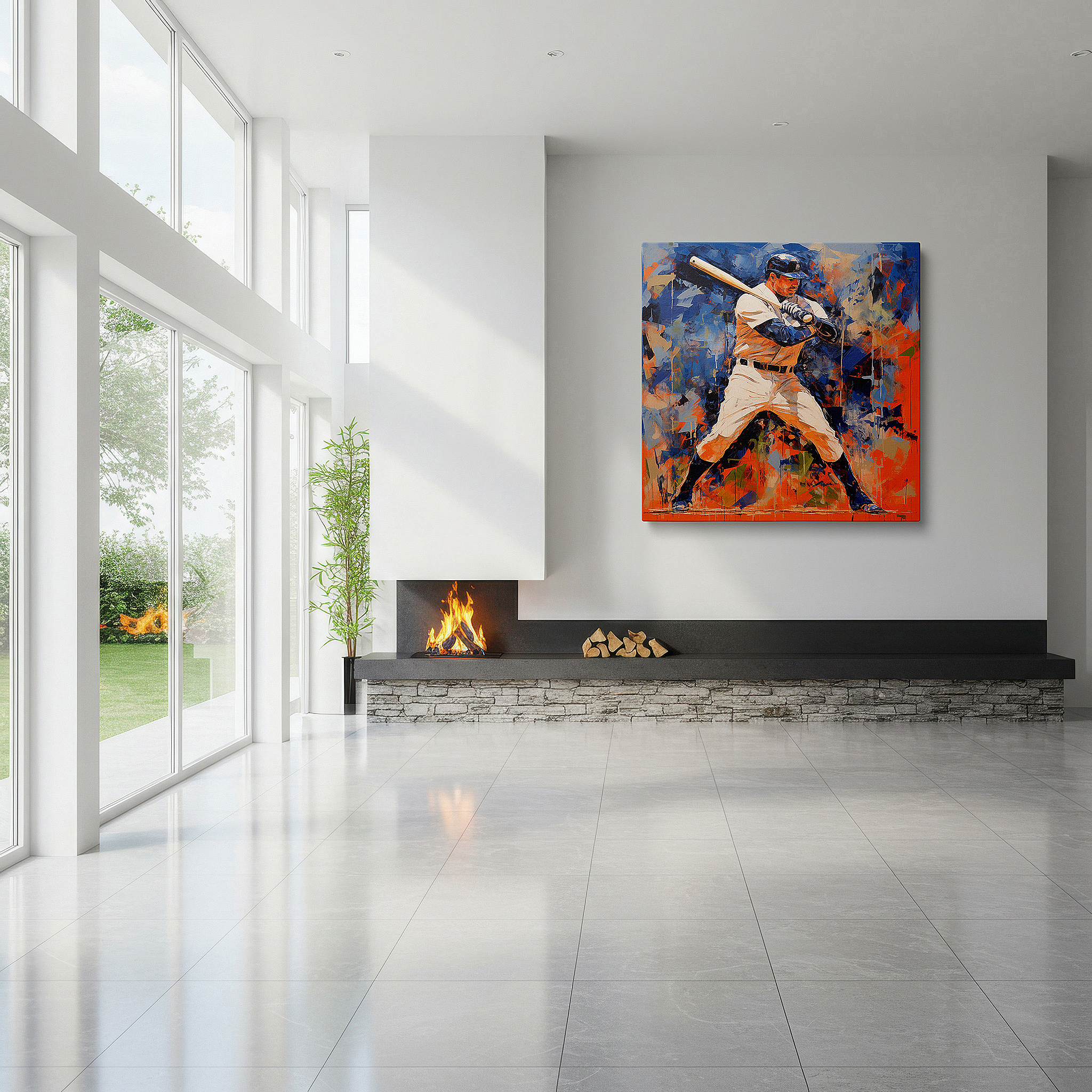 Lighting brings out layered depth in the print’s surface grain — dynamic baseball swing wall art: a vivid tribute to america's beloved sport - large canvas wall art for office decor
