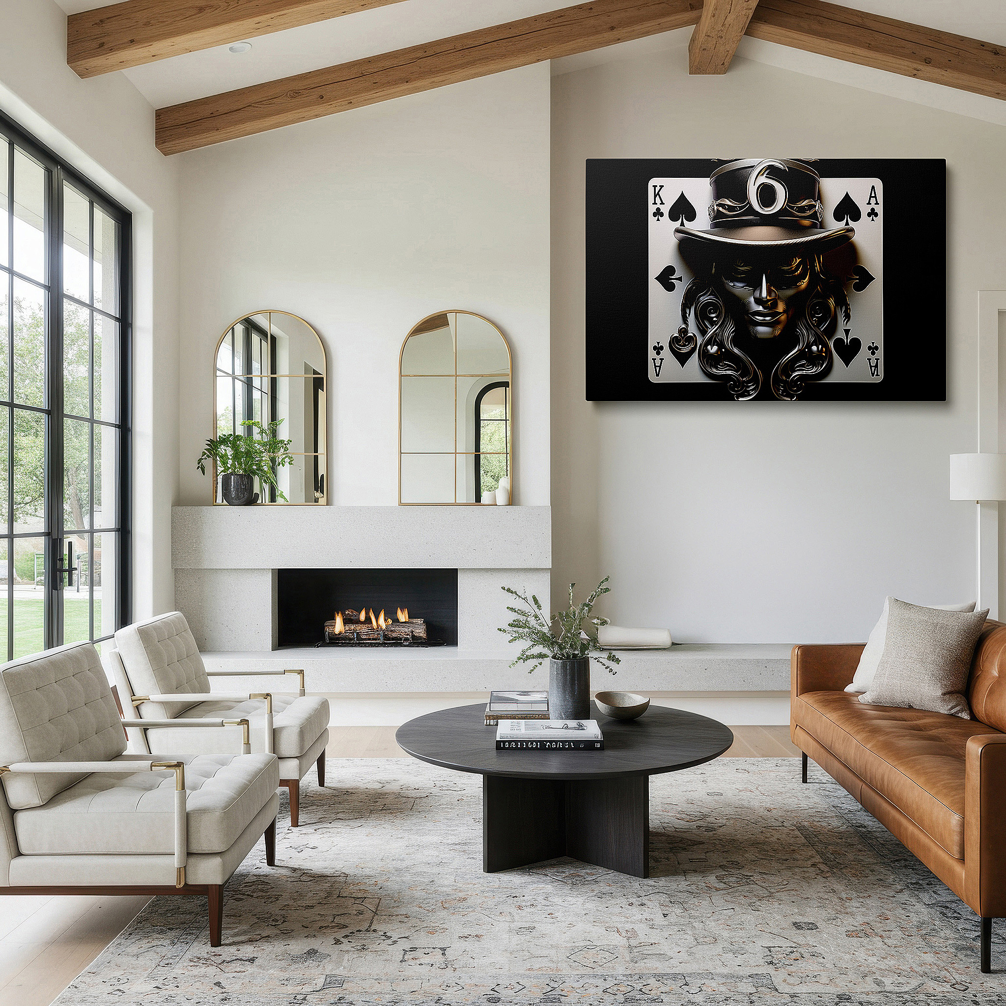 Mounted in a loft-style interior with exposed brick walls — merging fantasy with high fashion in a game of hidden identities: large wall art, canvas wall art, wall decor for offices and bedrooms