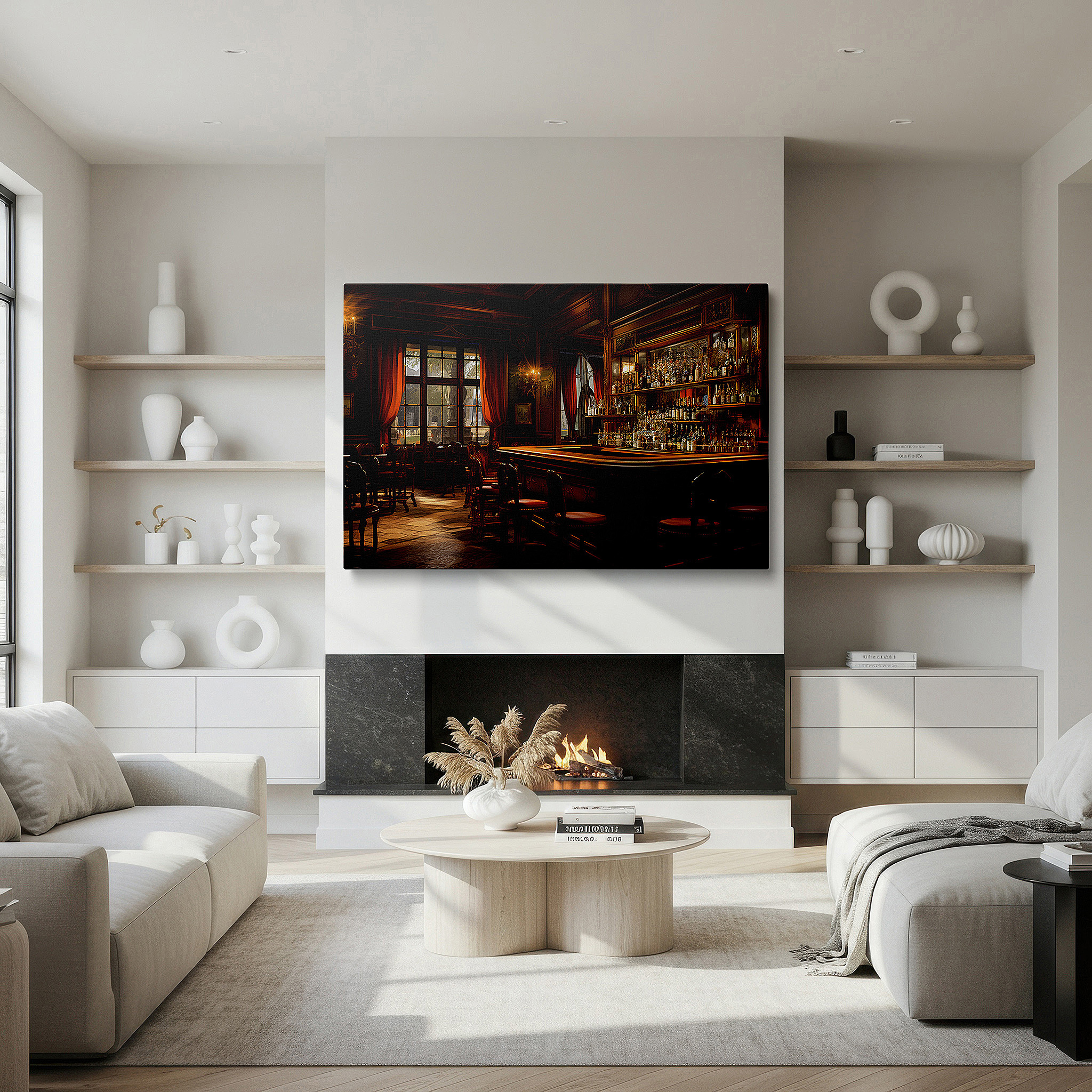 Mounted in a loft-style interior with exposed brick walls — victorian-style bar wall art: exuding sophistication and timeless elegance for relaxation and social gatherings. explore large canvas wall art decor.