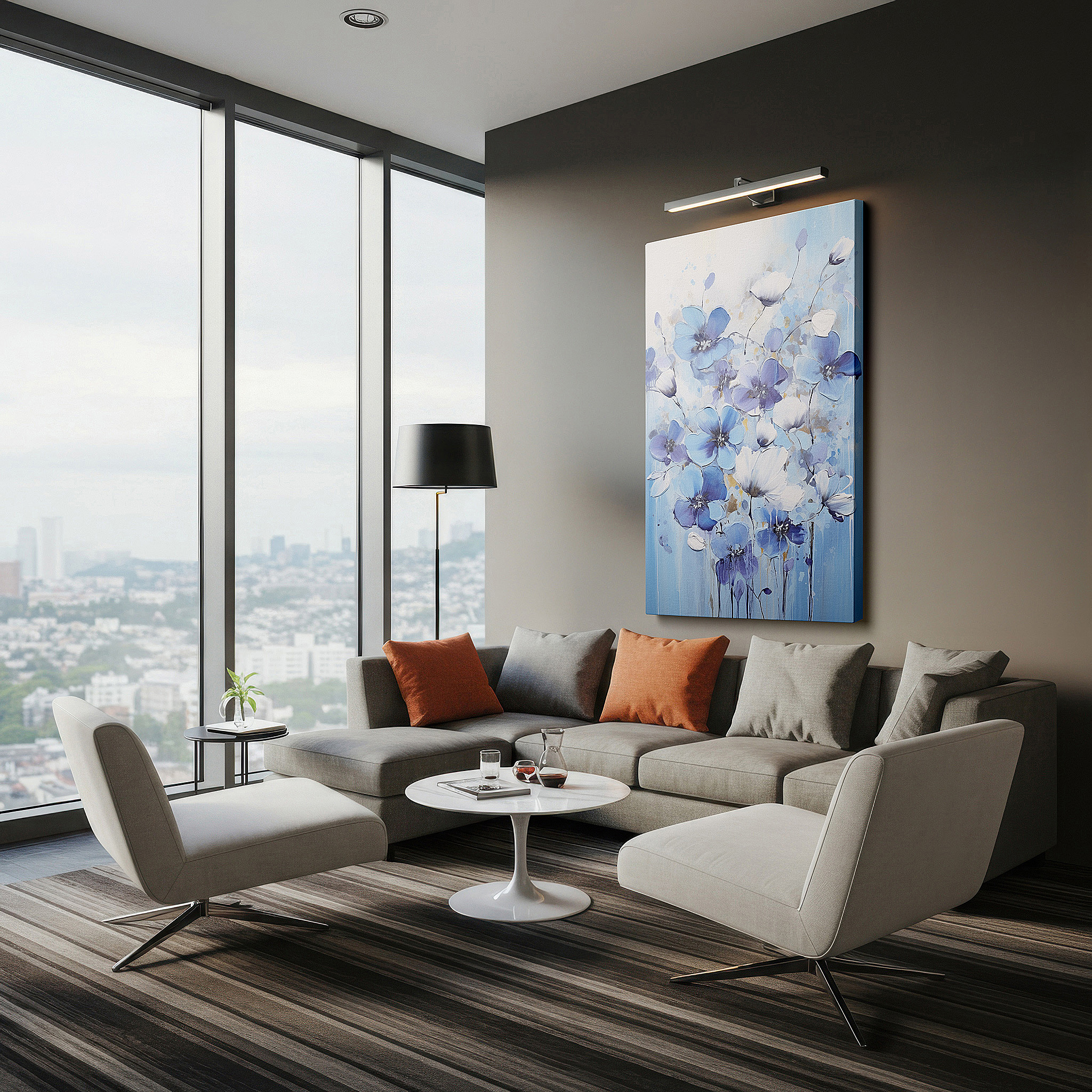 Perfectly sized at 45×30 cm for accenting shelves or narrow walls — blue blooms: a tribute to nature's fragile beauty - large canvas wall art for office and bedroom decor