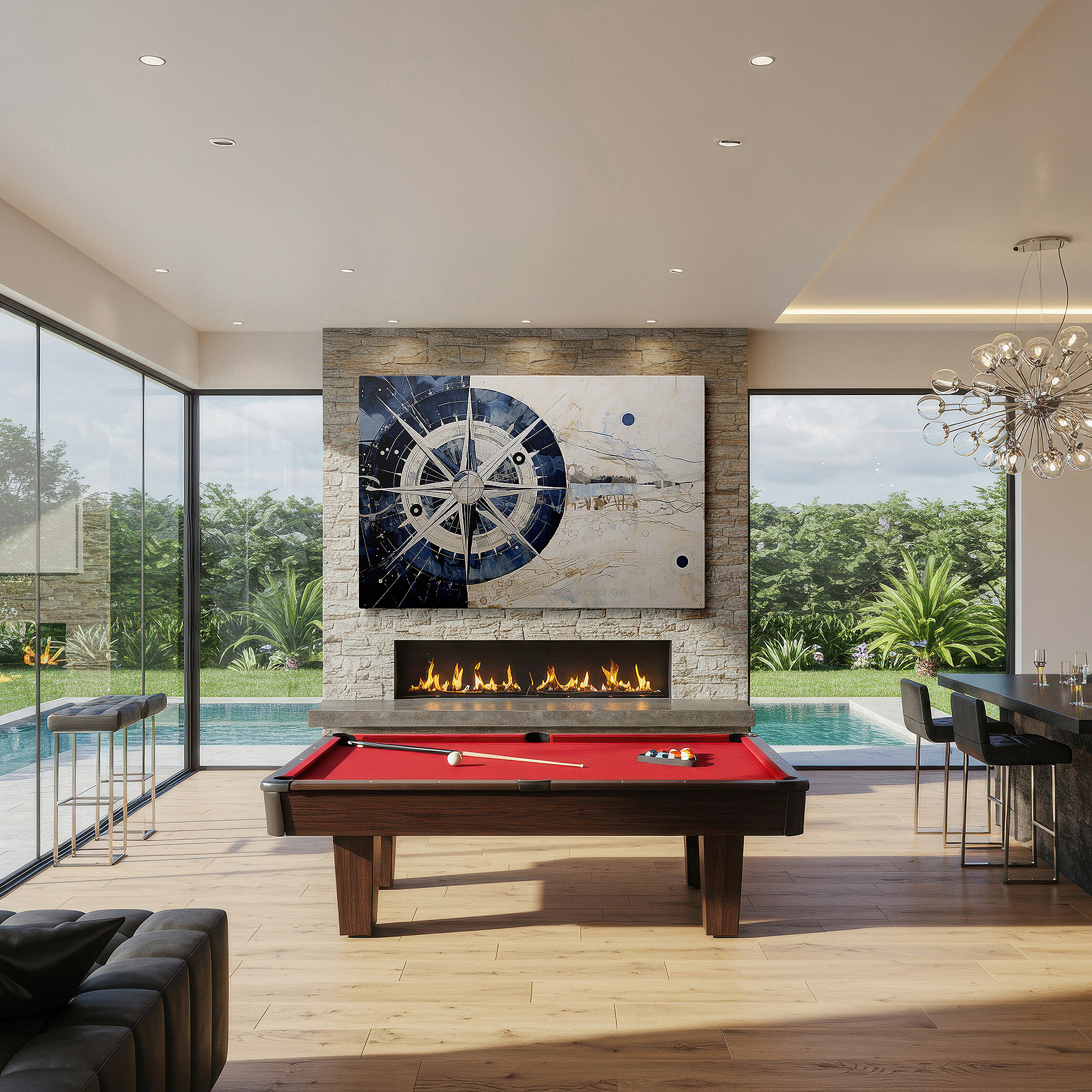 Perfectly sized at 45×30 cm for accenting shelves or narrow walls — blue and white star compass design, emblematic of navigation and discovery, oversized wall art, canvas decor for office and bedroom