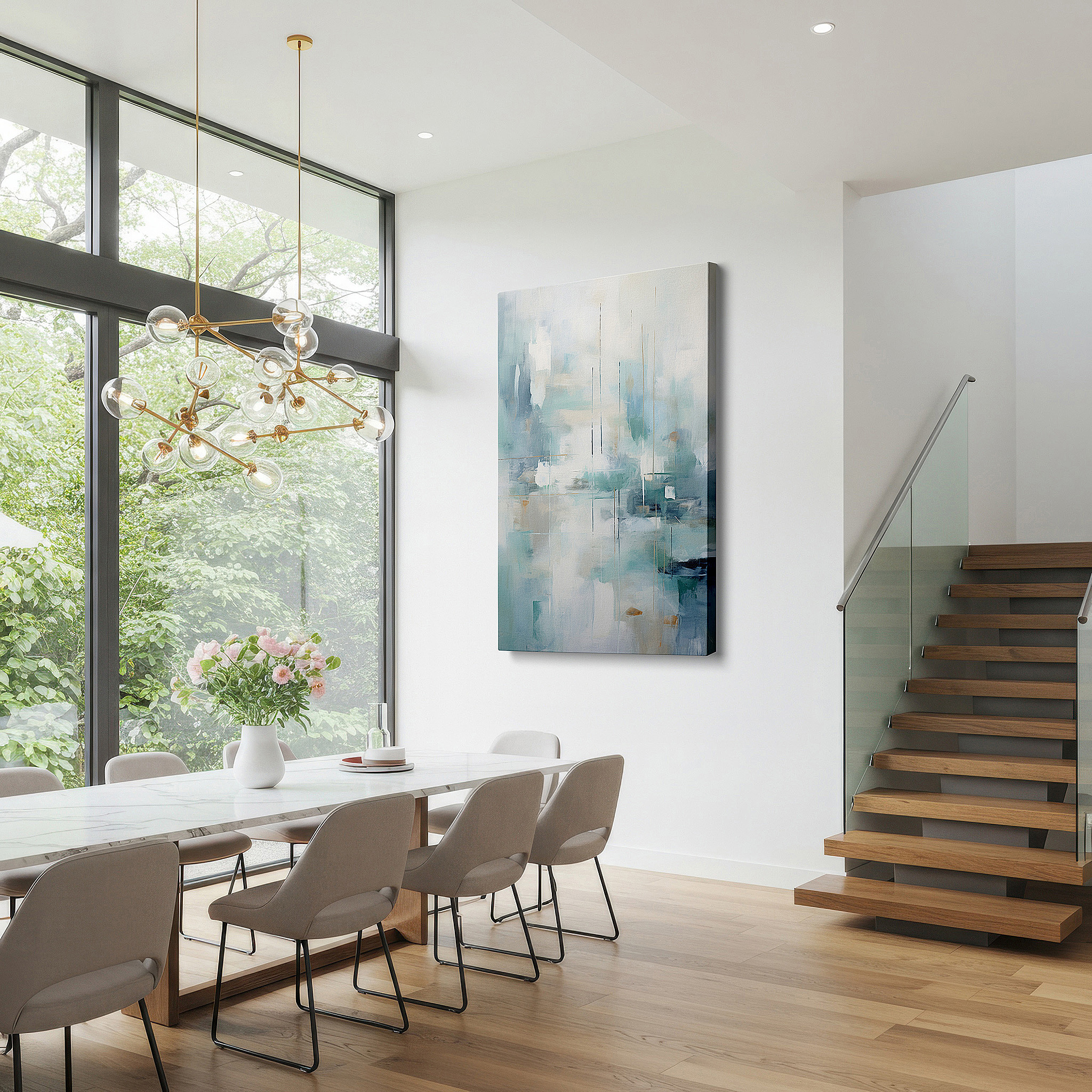 Perfectly sized at 45×30 cm for accenting shelves or narrow walls — calm waters essence in soothing blues and greens, tranquil abstract large wall art for peaceful reflection, canvas wall art decor