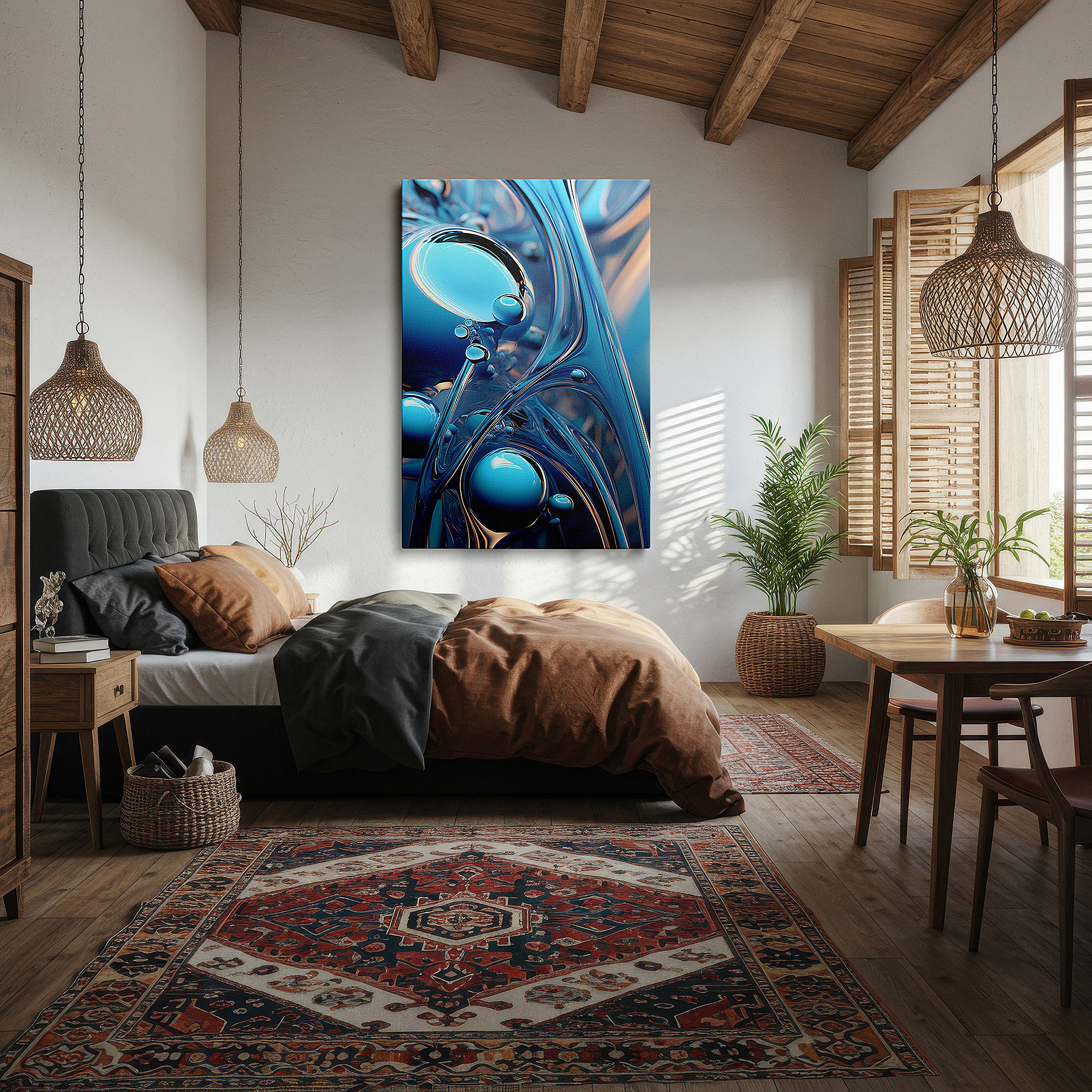 Perfectly sized at 45×30 cm for accenting shelves or narrow walls — captivating blue fluid movement, a ballet of depth and light, oversized wall art, canvas wall art, wall decor, office wall art, bedroom wall art, living room wall art