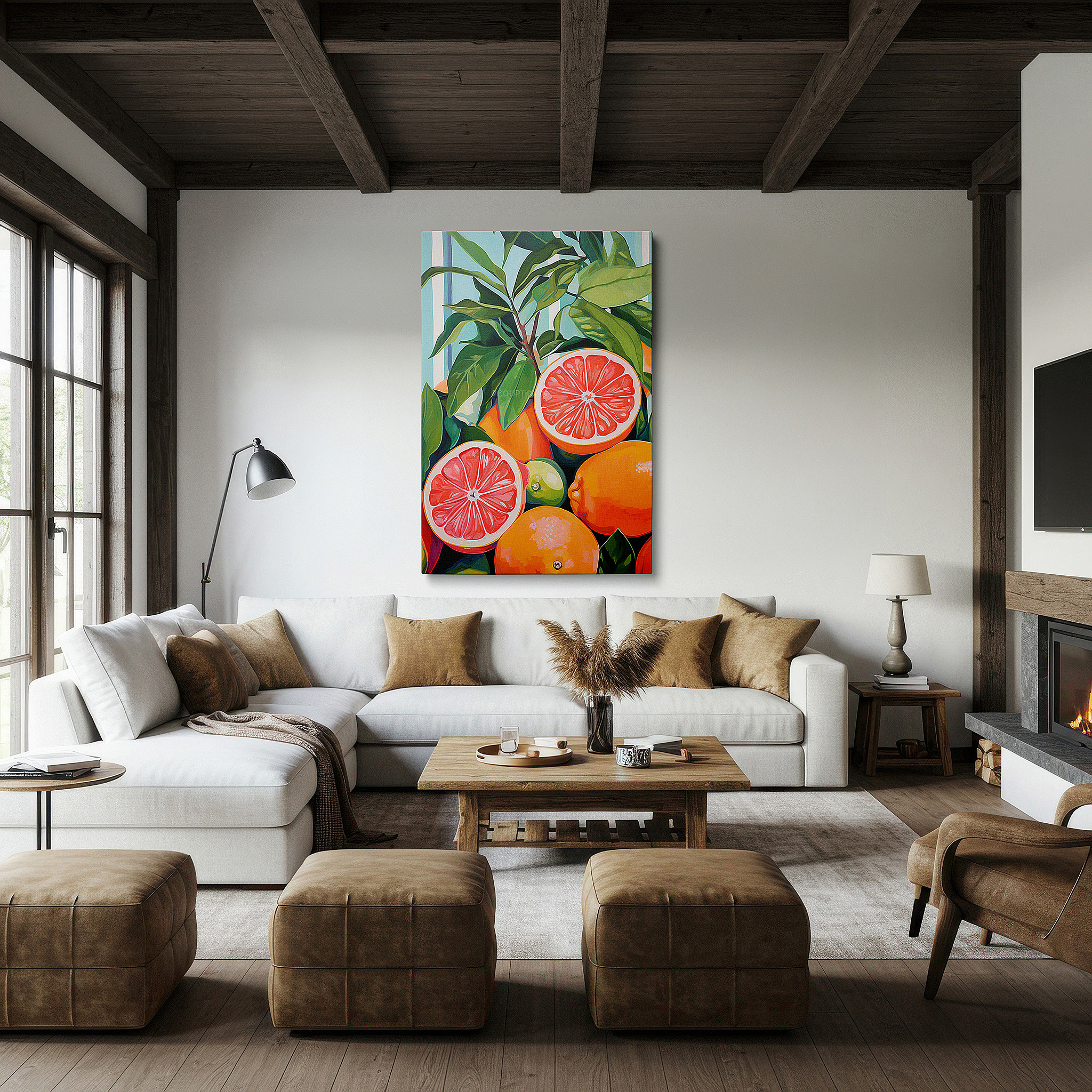 Perfectly sized at 45×30 cm for accenting shelves or narrow walls — citrus splendor amidst greenery: a vibrant display of oranges and grapefruits - large canvas wall art for home and office decor