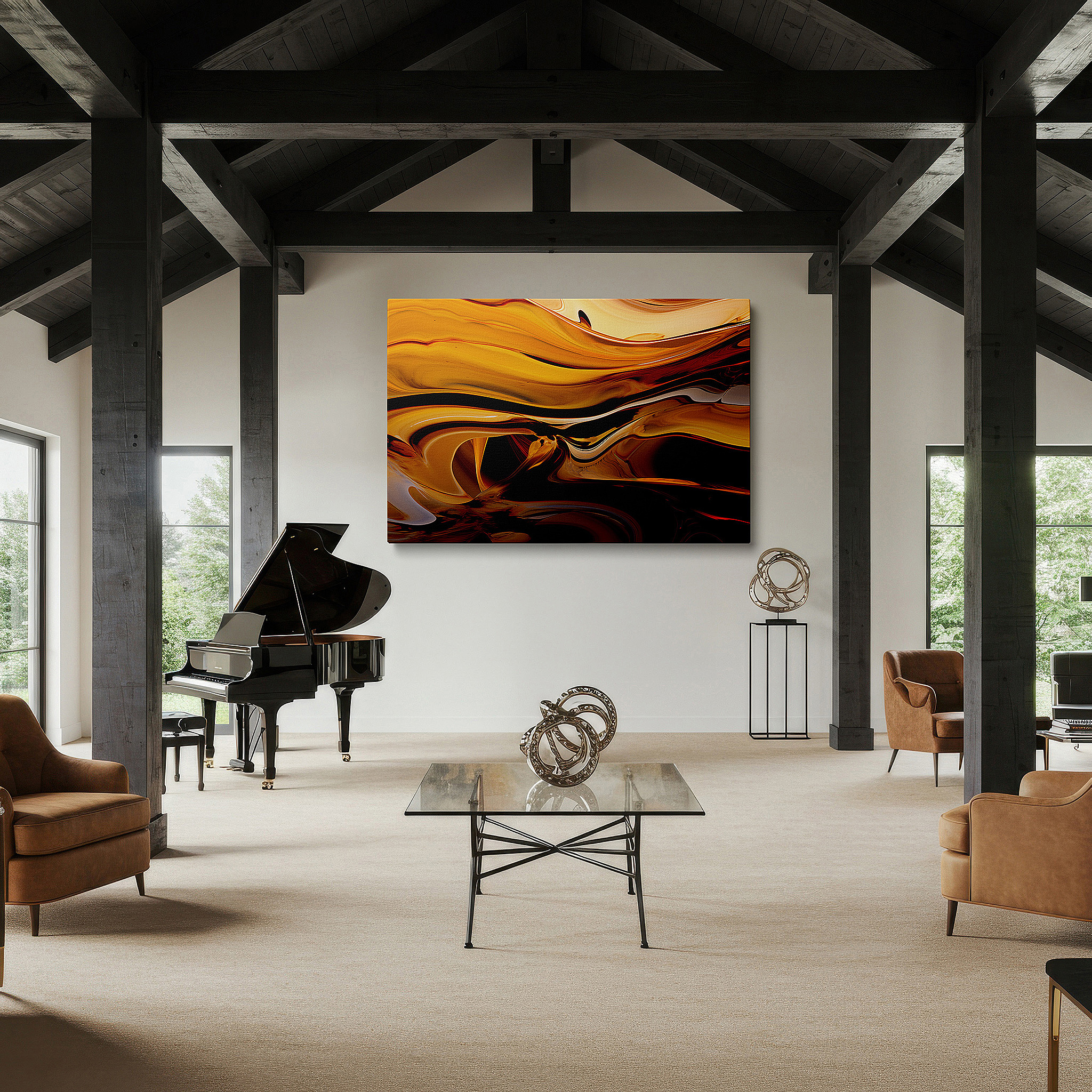 Perfectly sized at 45×30 cm for accenting shelves or narrow walls — golden and brown swirls in abstract design, stunning natural and artistic fusion, large canvas wall art for home and office decor