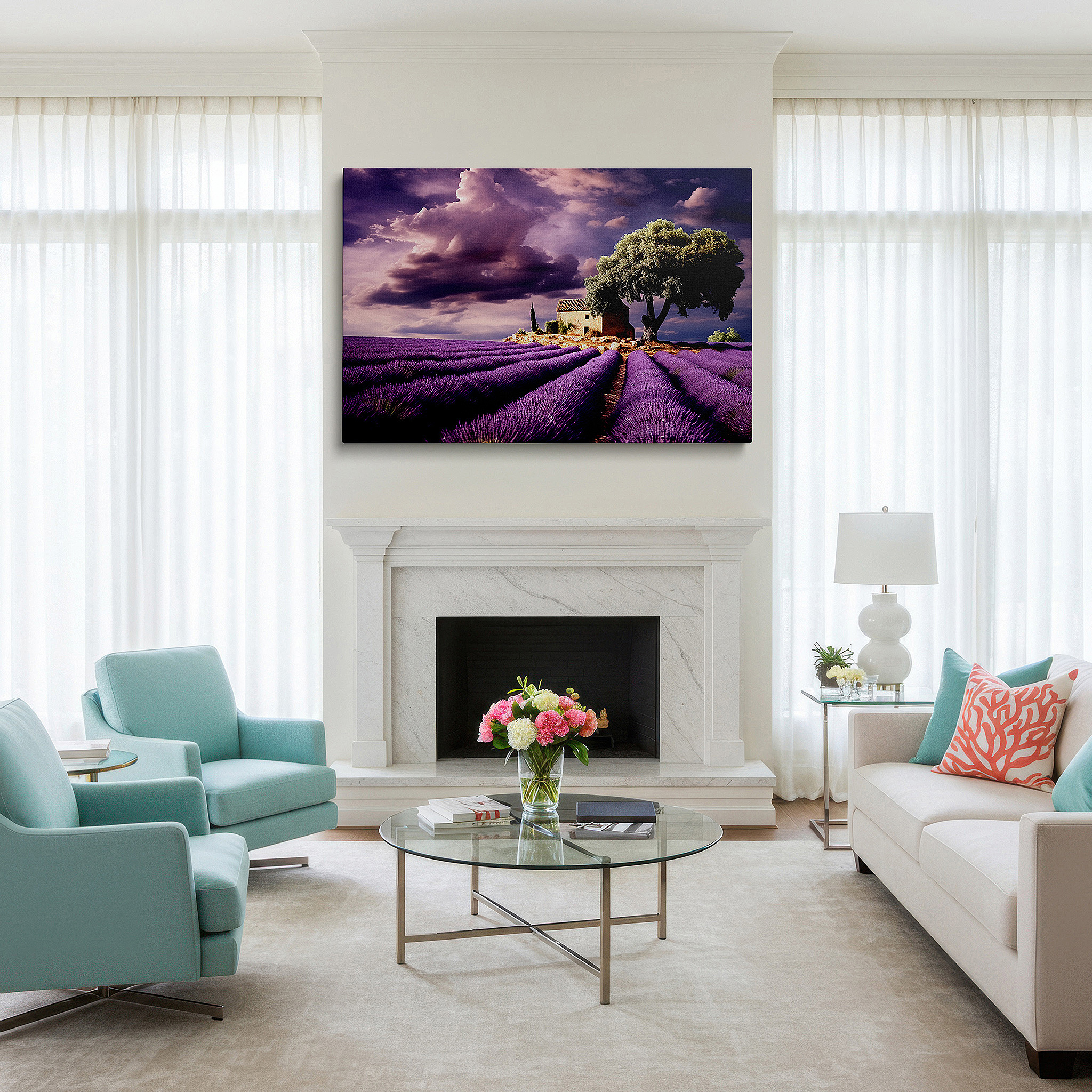 Perfectly sized at 45×30 cm for accenting shelves or narrow walls — lavender fields and rustic charm: a peaceful nature retreat - large wall art, canvas wall art, wall decor for office and bedroom