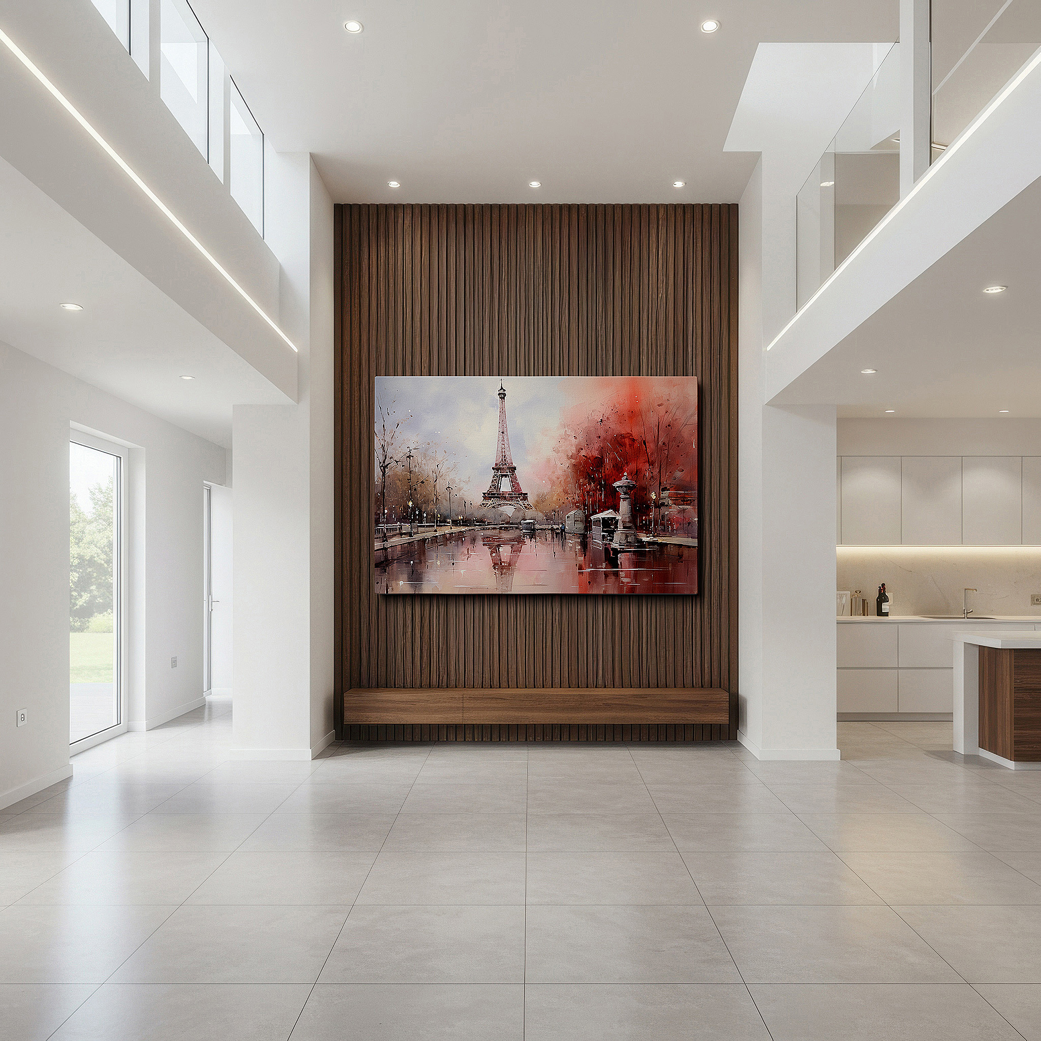 Perfectly sized at 45×30 cm for accenting shelves or narrow walls — misty eiffel tower dream scene: serene parisian large wall art, canvas decor for office and bedroom