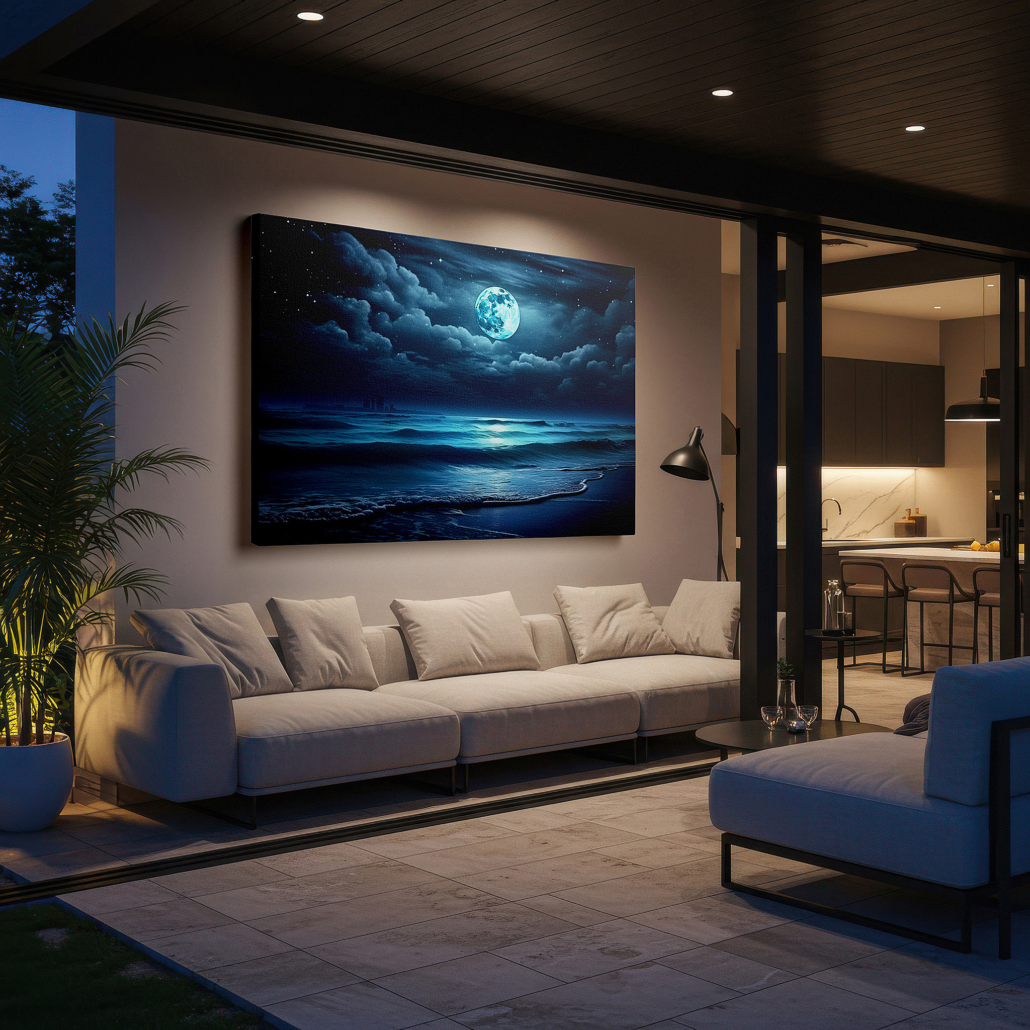 Perfectly sized at 45×30 cm for accenting shelves or narrow walls — moonlit seascape: serene glow of a tranquil ocean under starry skies - large canvas wall art for office and bedroom decor
