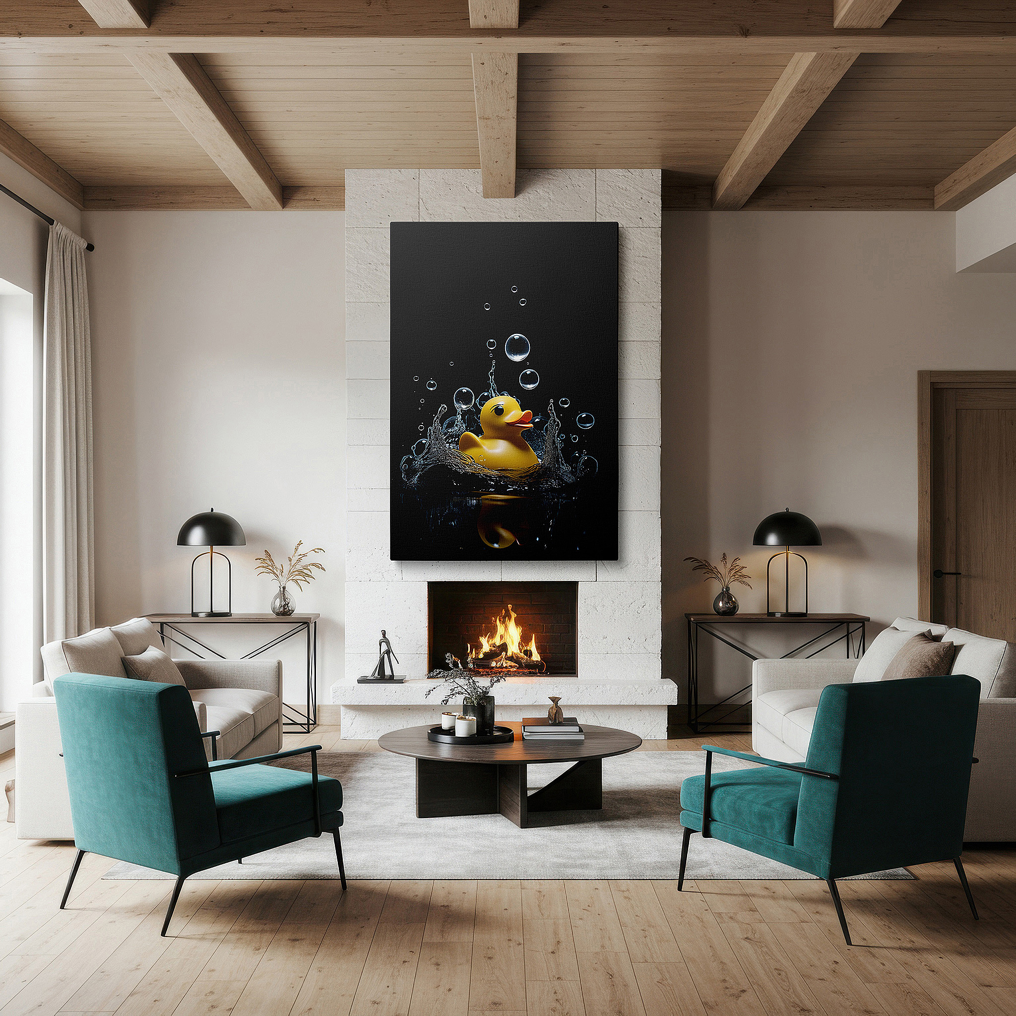 Perfectly sized at 45×30 cm for accenting shelves or narrow walls — rubber duck wall art: whimsical shadows and childhood nostalgia - large canvas decor for home and office