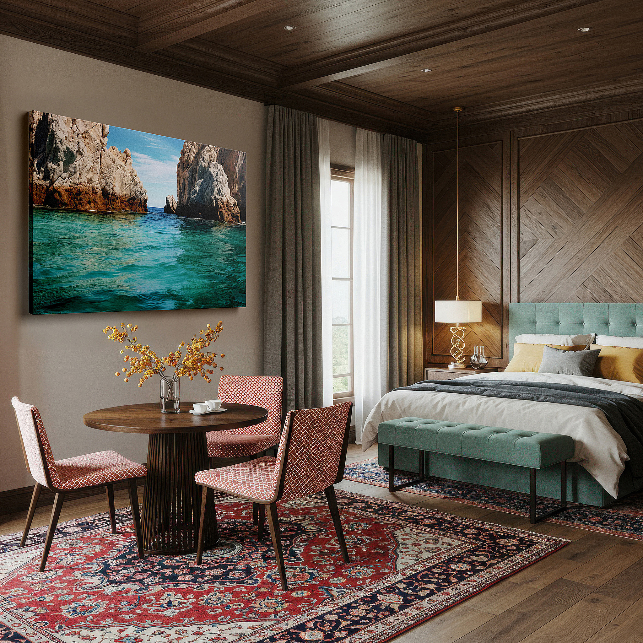 Perfectly sized at 45×30 cm for accenting shelves or narrow walls — rugged cliffs and turquoise sea - a serene nature landscape large wall art, canvas wall art, wall decor for office and bedroom