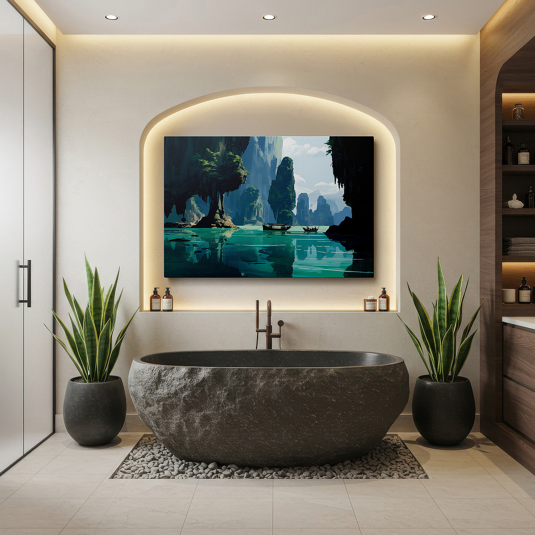 Perfectly sized at 45×30 cm for accenting shelves or narrow walls — serene lake and misty mountains: majestic and tranquil landscape large wall art, canvas wall art, wall decor for office