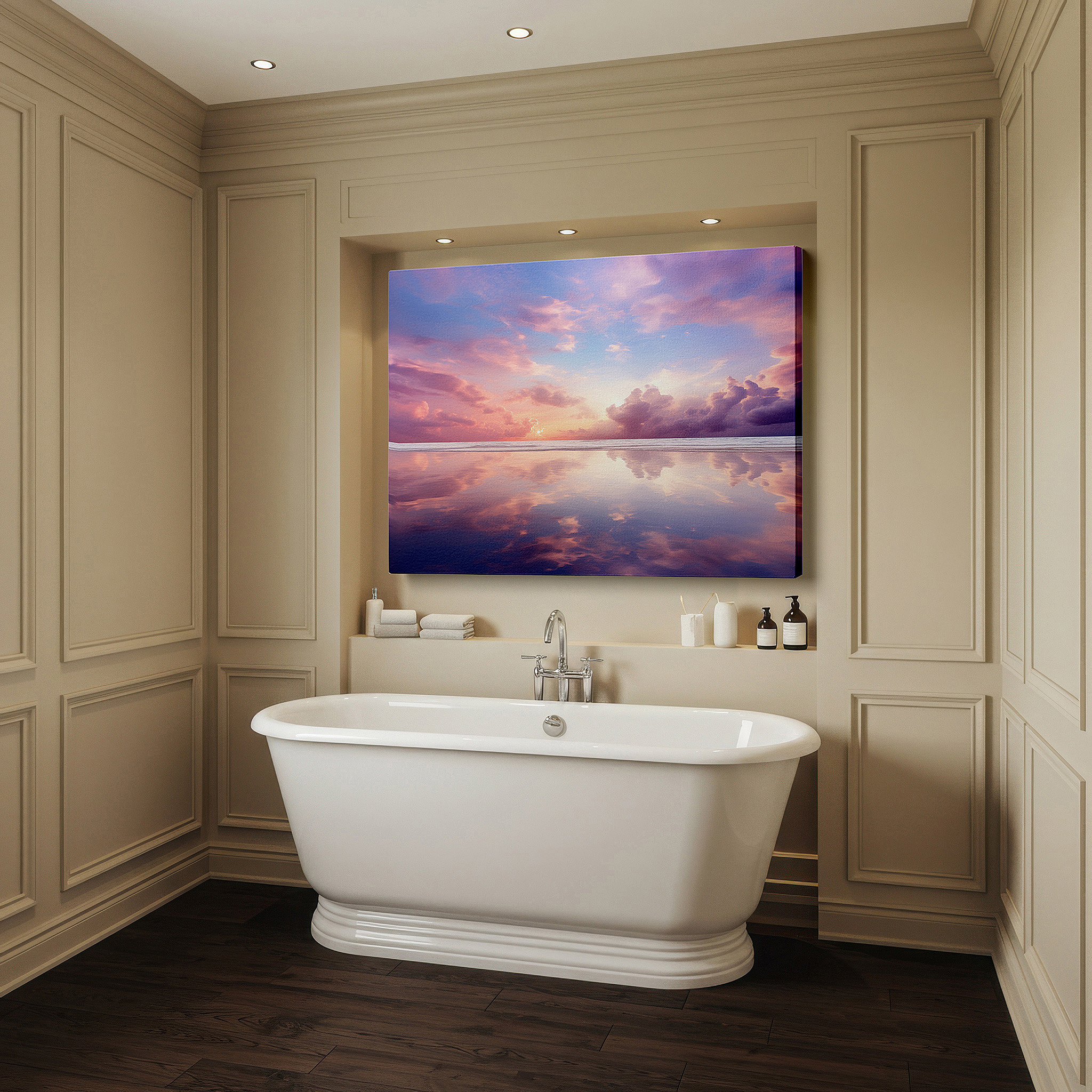 Perfectly sized at 45×30 cm for accenting shelves or narrow walls — serene ocean at sunset: a gateway to tranquility - large canvas wall art for home and office decor