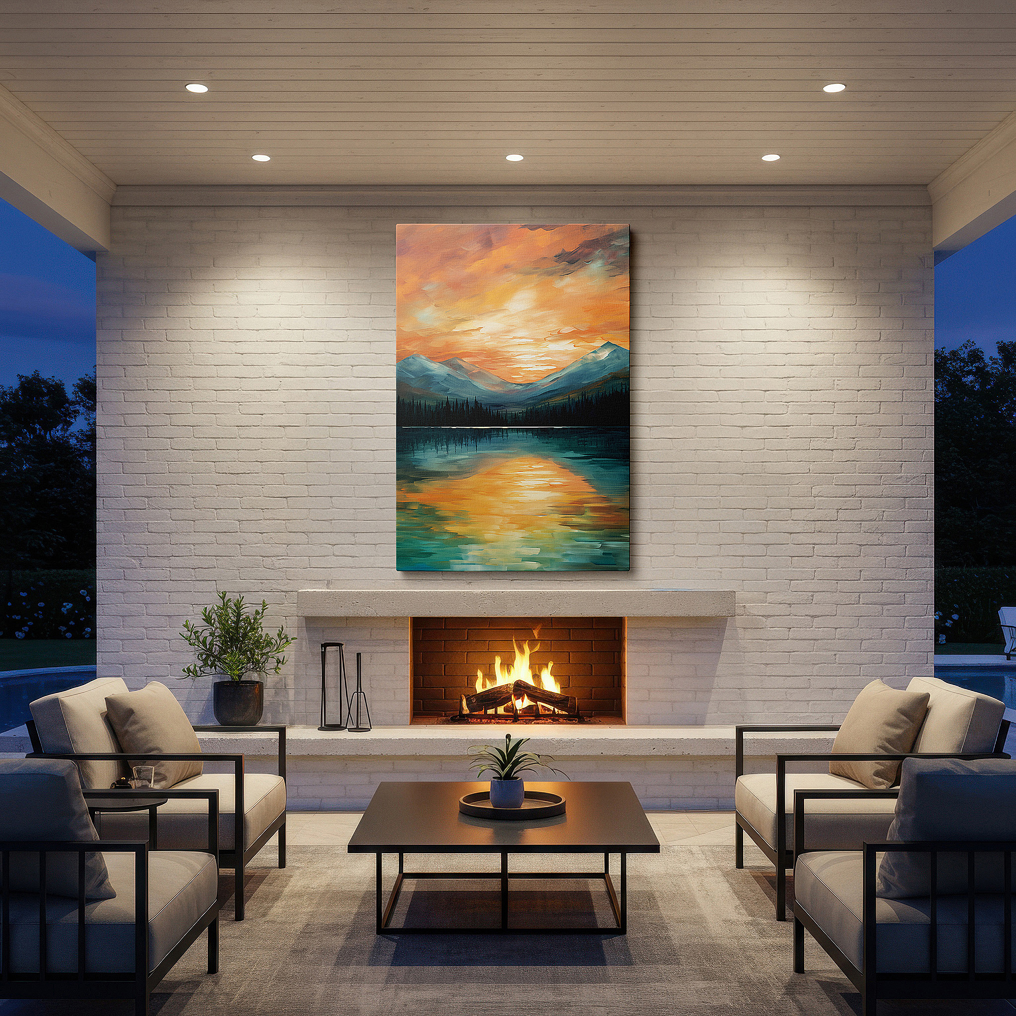 Perfectly sized at 45×30 cm for accenting shelves or narrow walls — serene sunset over tranquil mountain lake - nature's beauty reflected in large wall art, canvas decor for office and bedroom