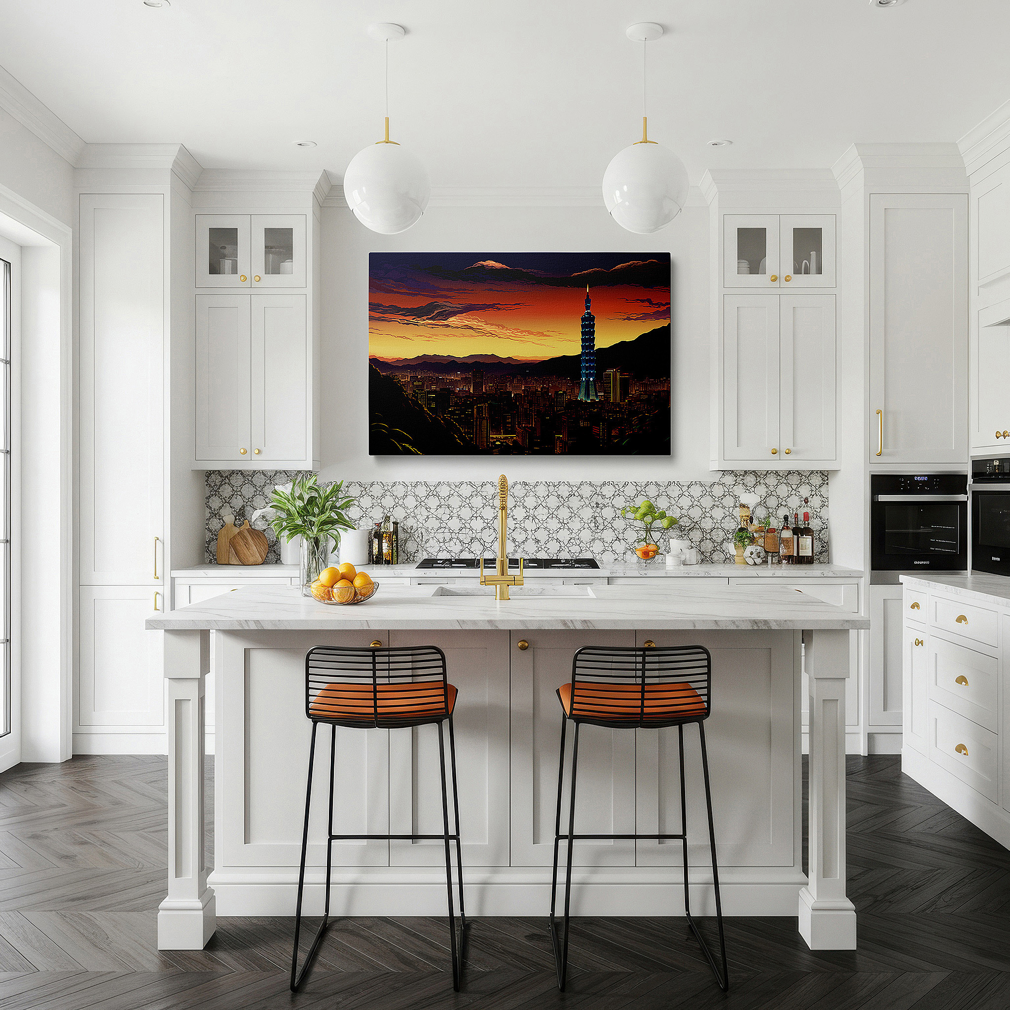 Perfectly sized at 45×30 cm for accenting shelves or narrow walls — taipei 101 against twilight skies - blending city vibrance with peaceful nature large wall art, canvas wall art, wall decor, office wall art, bedroom art