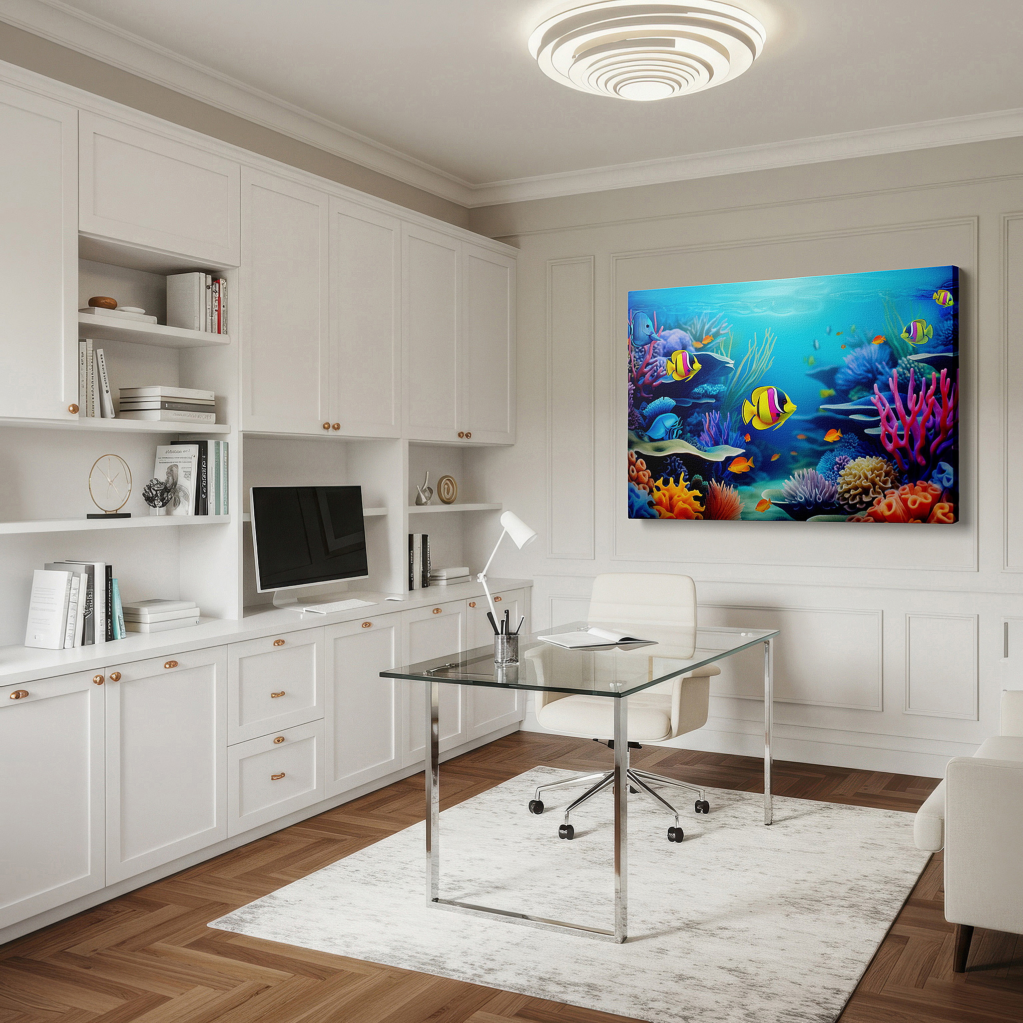 Perfectly sized at 45×30 cm for accenting shelves or narrow walls — underwater paradise: vibrant coral reef and tropical fish large canvas wall art for home and office decor