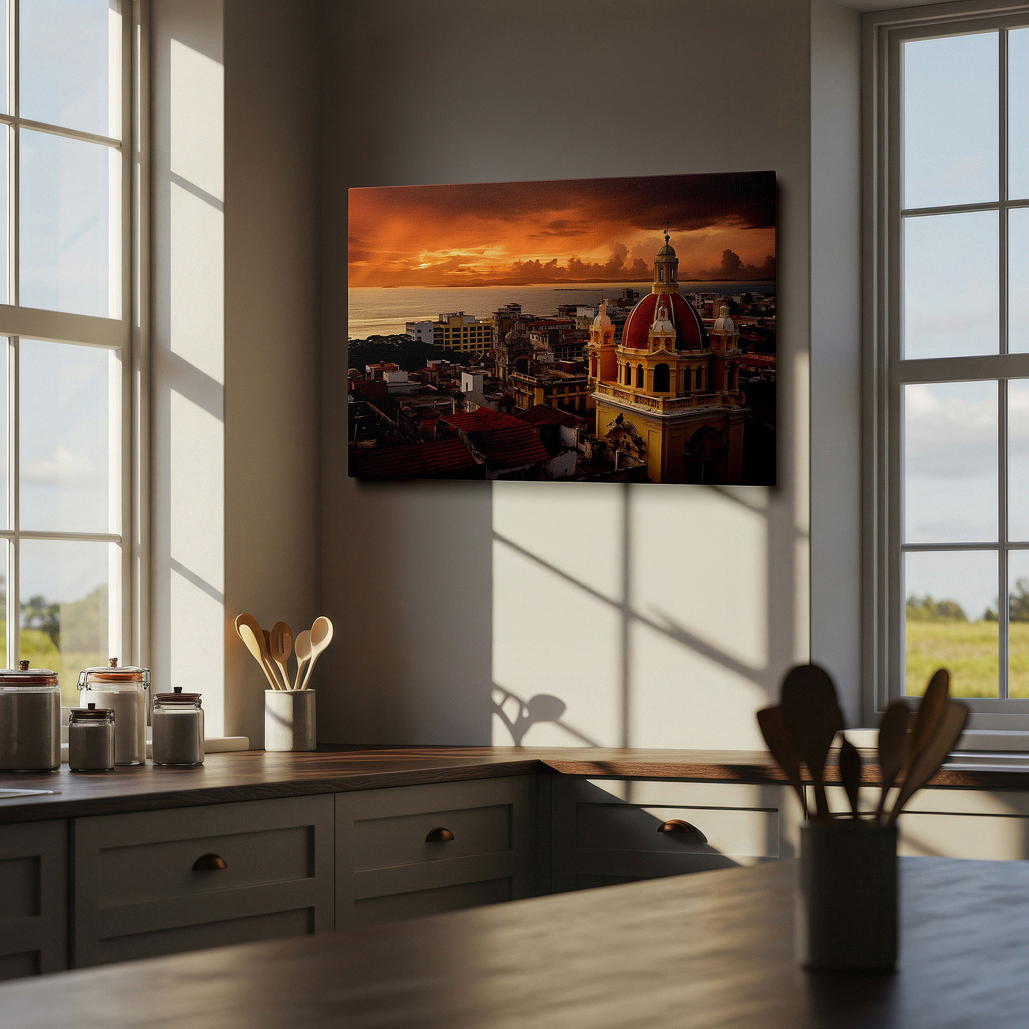 Perfectly sized at 45×30 cm for accenting shelves or narrow walls — wall art: sunset over historic cityscape - timeless beauty meets modern vibrancy. large canvas wall art for office and bedroom decor.