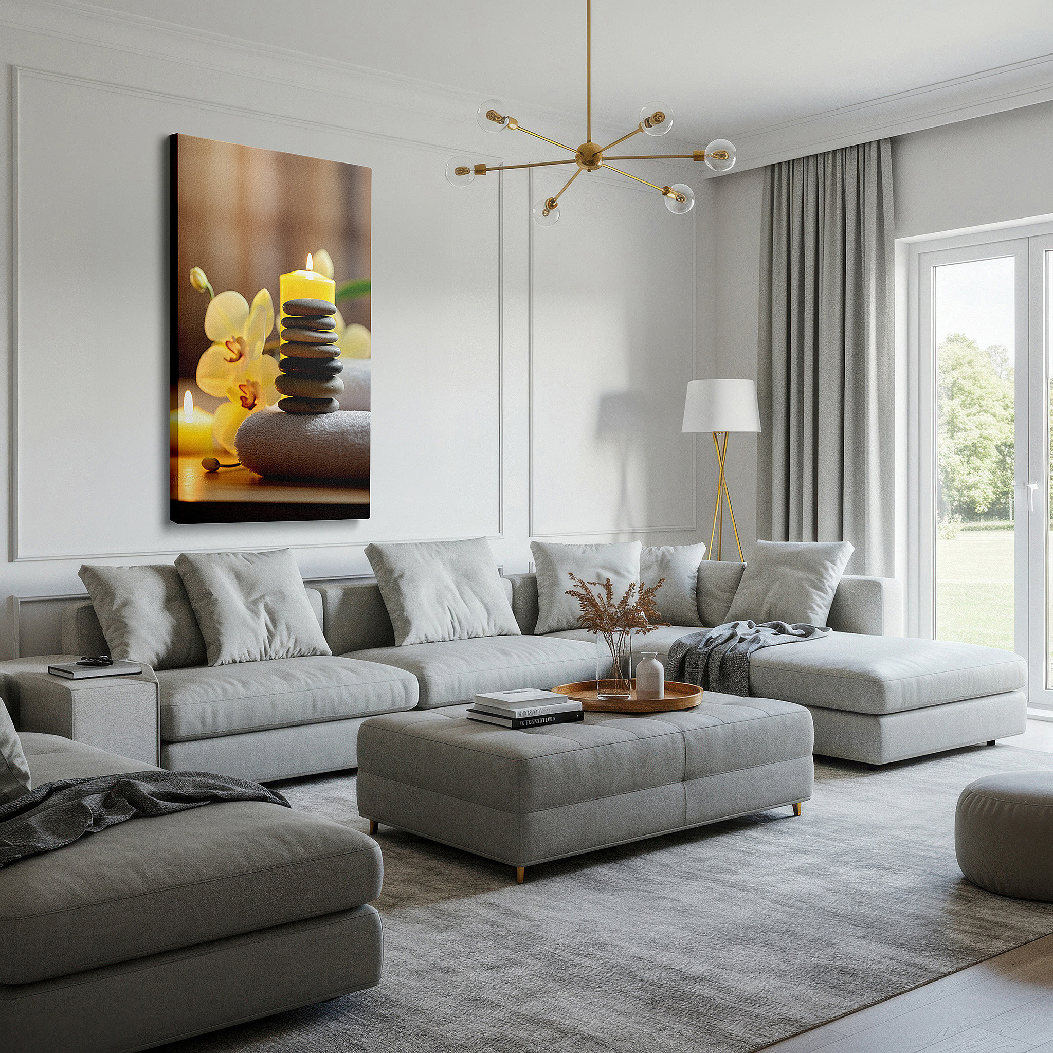 Perfectly sized at 45×30 cm for accenting shelves or narrow walls — wall art: tranquil spa stones, graceful orchids, and gentle candlelight - a harmonious display of calm and serenity. large canvas wall art for home and office decor.