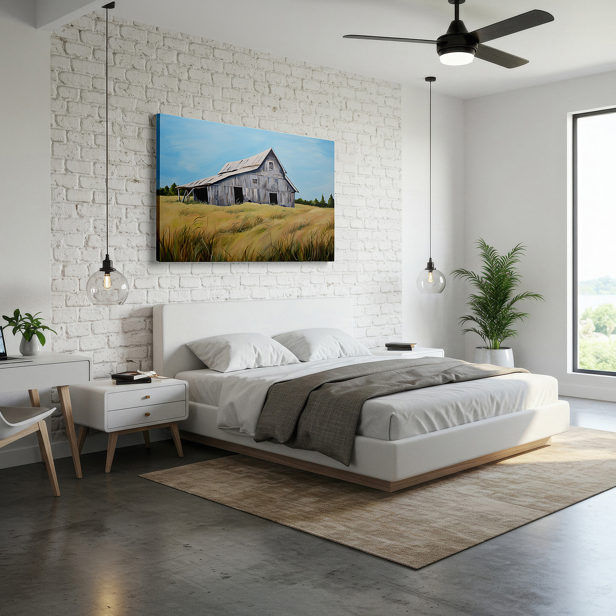 Perfectly sized at 45×30 cm for accenting shelves or narrow walls — weathered barn and golden fields large canvas wall art for home and office decor