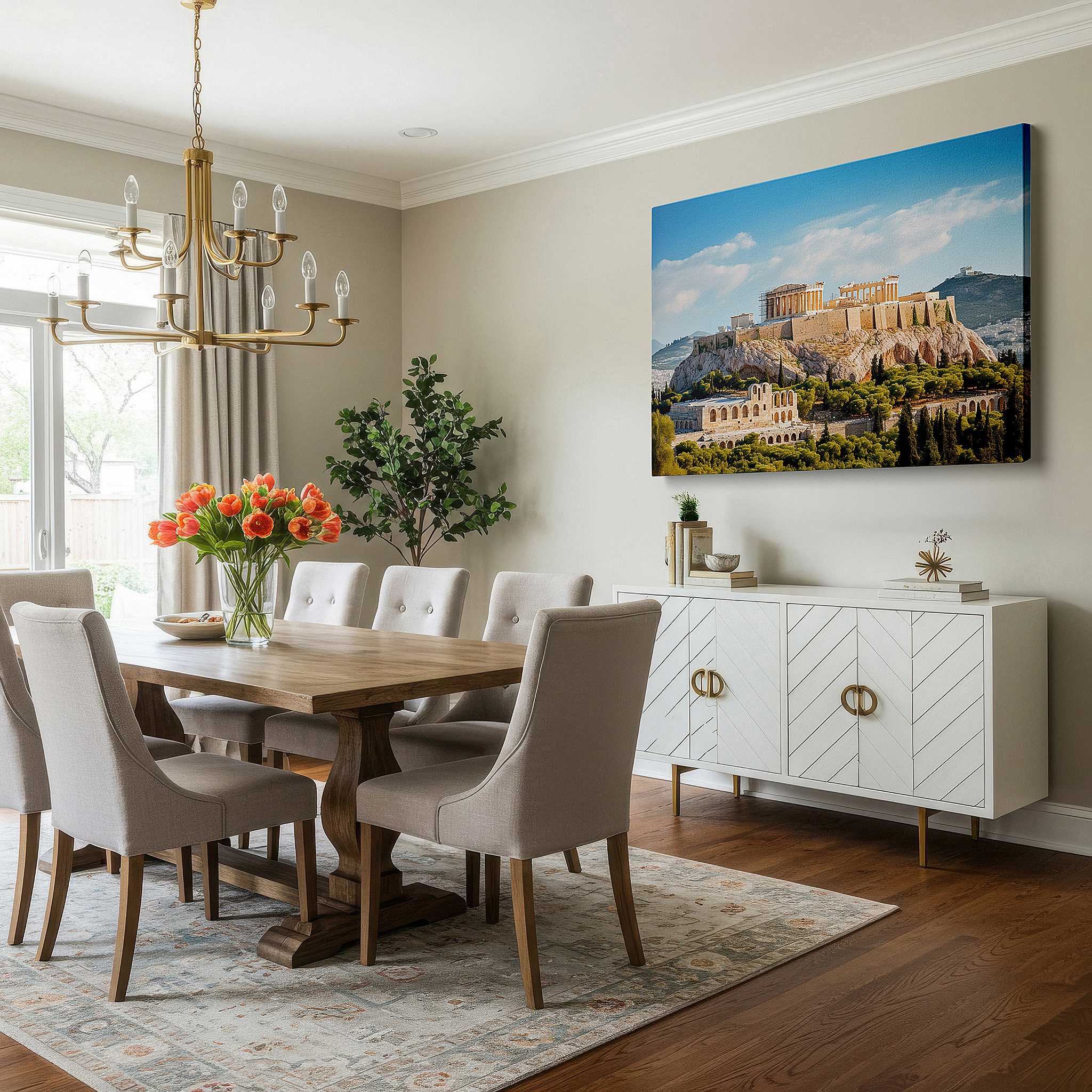 Presented on a clean white gallery wall with ample space — acropolis and parthenon majestic wall art, celebrating ancient greek excellence, large canvas for office and bedroom decor