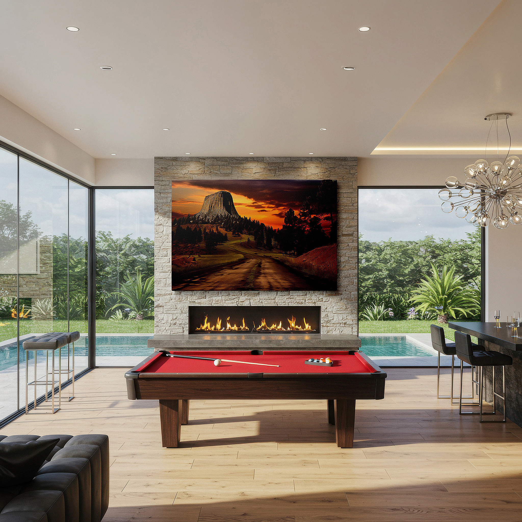 Presented on a clean white gallery wall with ample space — stunning rock formation and sunset sky large wall art, canvas wall art, wall decor for office, bedroom, and living room