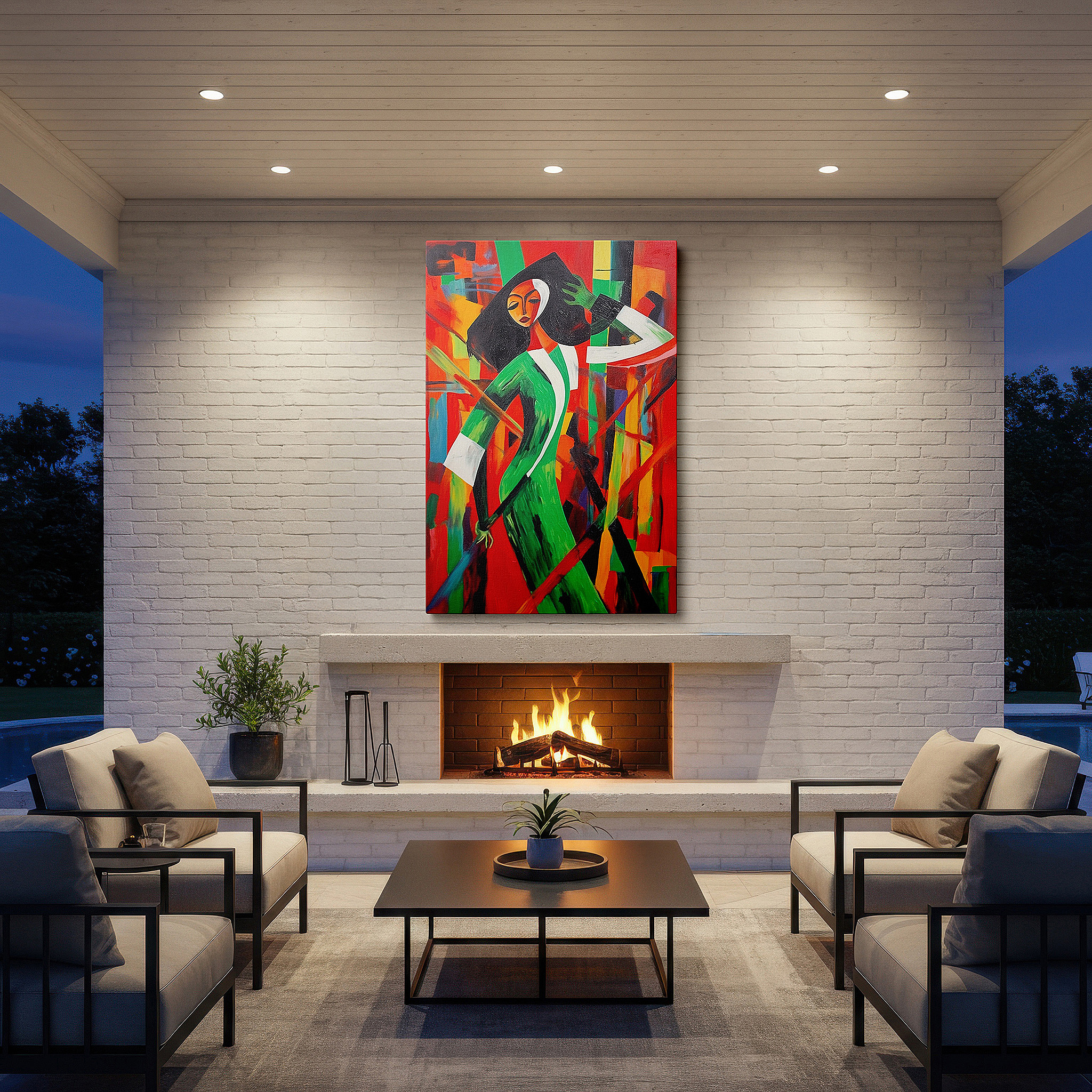 Set in a minimalist interior with textured walls and soft rugs — enhance your space with bold abstract art: large canvas prints for home and office decor, perfect for living rooms, bedrooms, and workspaces