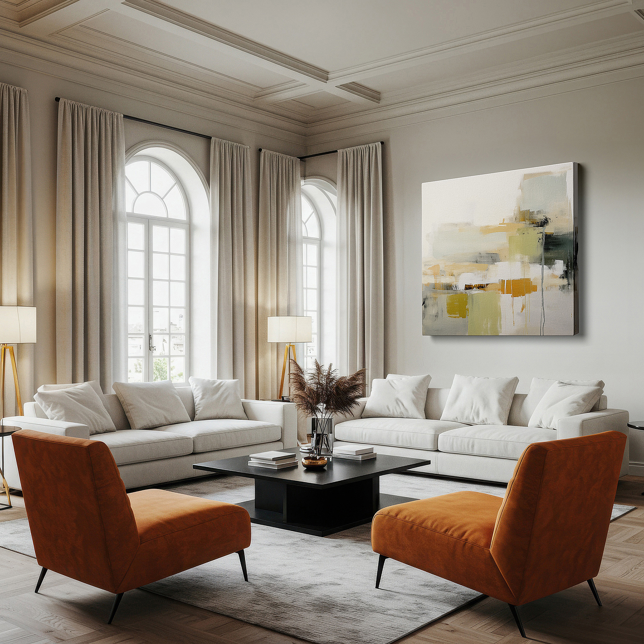 Set in a minimalist interior with textured walls and soft rugs — modern elegance in subtle tones for peace and harmony: large wall art, canvas wall art, wall decor, office wall art, bedroom wall art