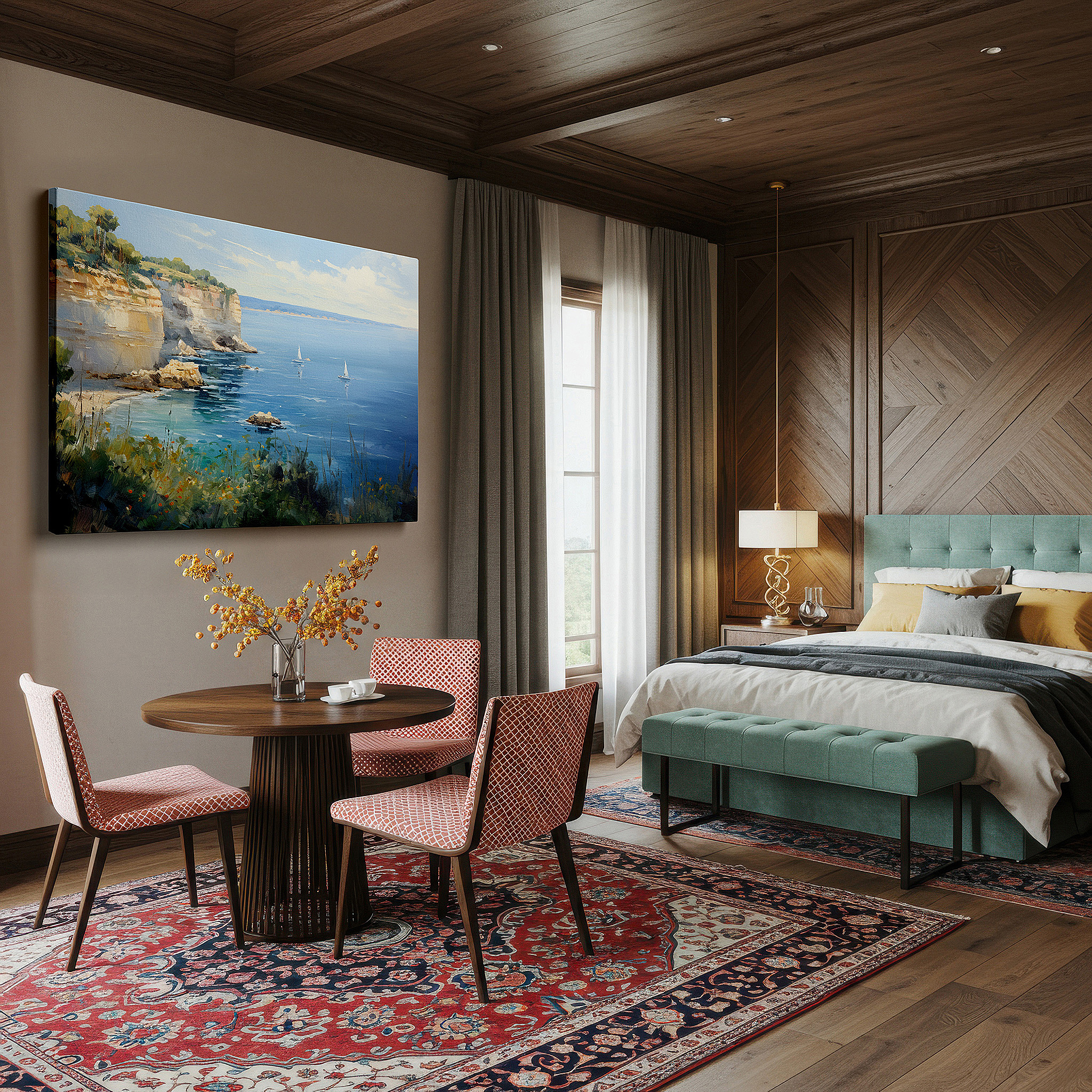 Side profile highlights a tightly wrapped canvas over a 3 cm deep stretcher — coastal calm and exciting sailing adventures surrounded by natural splendor: large wall art, canvas wall art, wall decor for offices and bedrooms