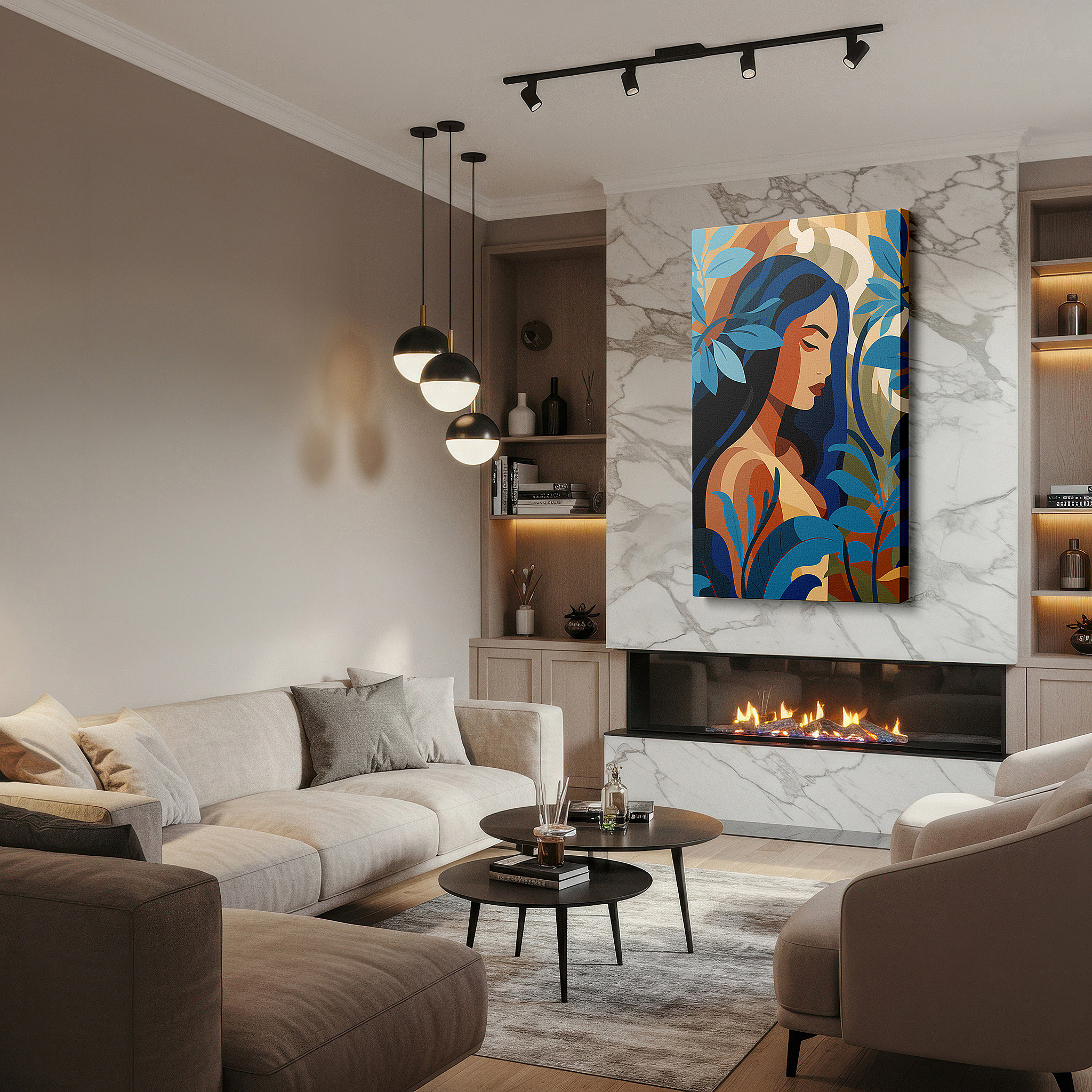 Side profile highlights a tightly wrapped canvas over a 3 cm deep stretcher — serene beauty and natural elegance: tropical portrait large wall art, canvas wall art, wall decor for office and bedroom