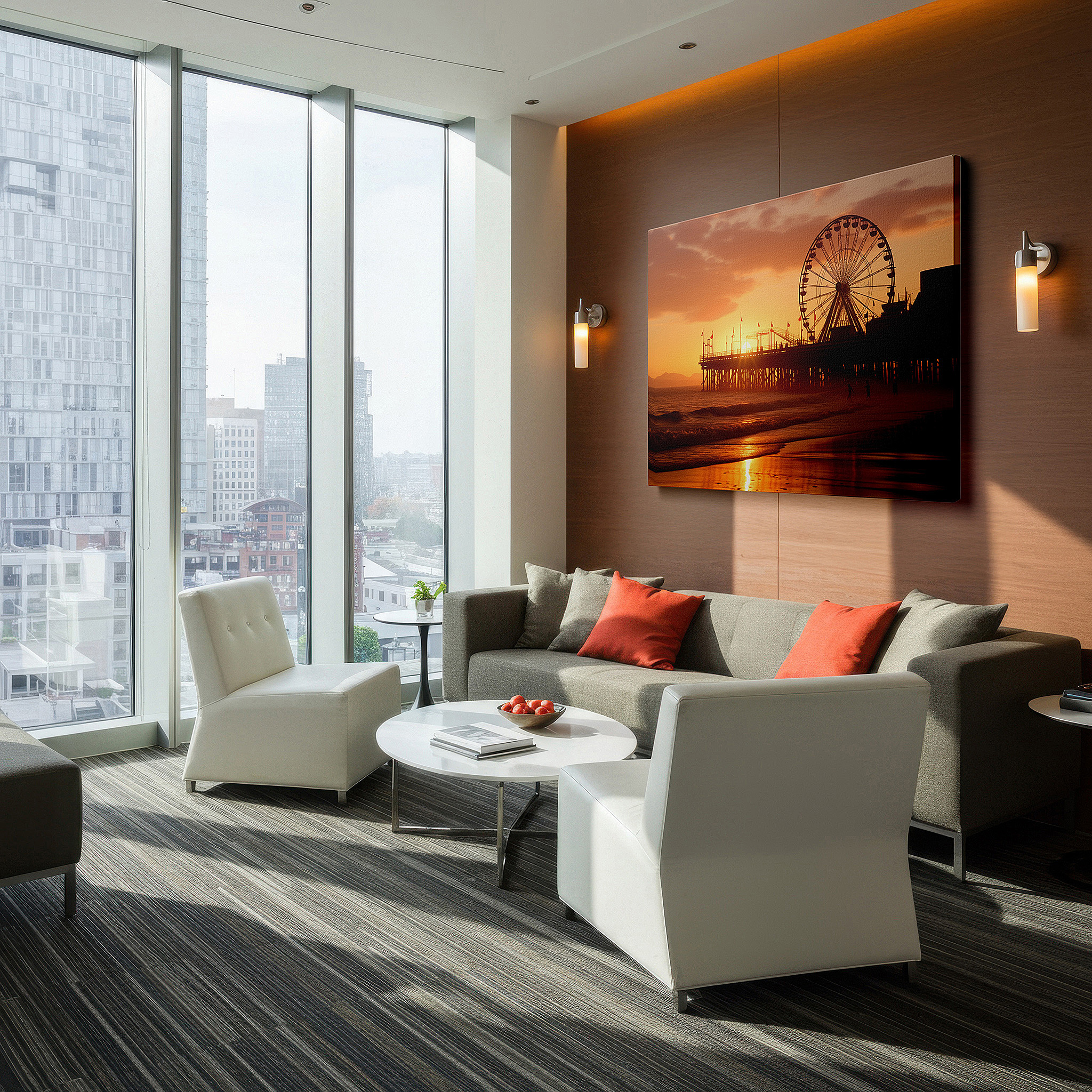 Side profile highlights a tightly wrapped canvas over a 3 cm deep stretcher — serene sunset beach scene with silhouetted ferris wheel - large canvas wall art for office, bedroom, and living room decor