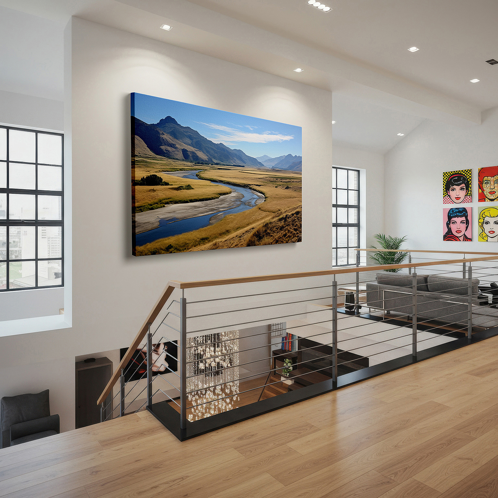 Side profile highlights a tightly wrapped canvas over a 3 cm deep stretcher — wall art: serene landscapes of verdant fields and grand mountains beneath a glowing sky - large canvas wall art for home and office decor, perfect for living room and bedroom