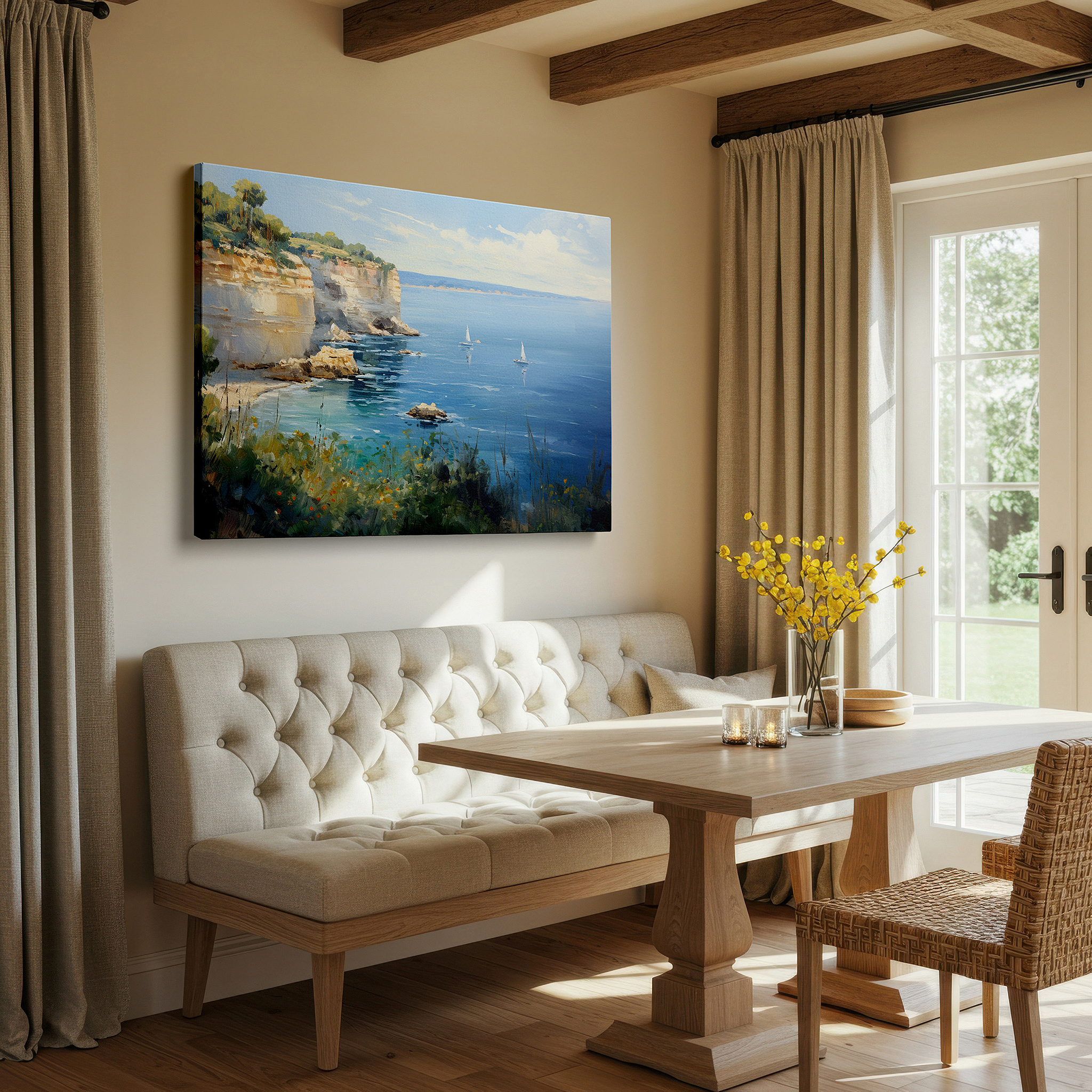 At 60×40 cm, this format fits effortlessly over dressers or benches — coastal calm and exciting sailing adventures surrounded by natural splendor: large wall art, canvas wall art, wall decor for offices and bedrooms