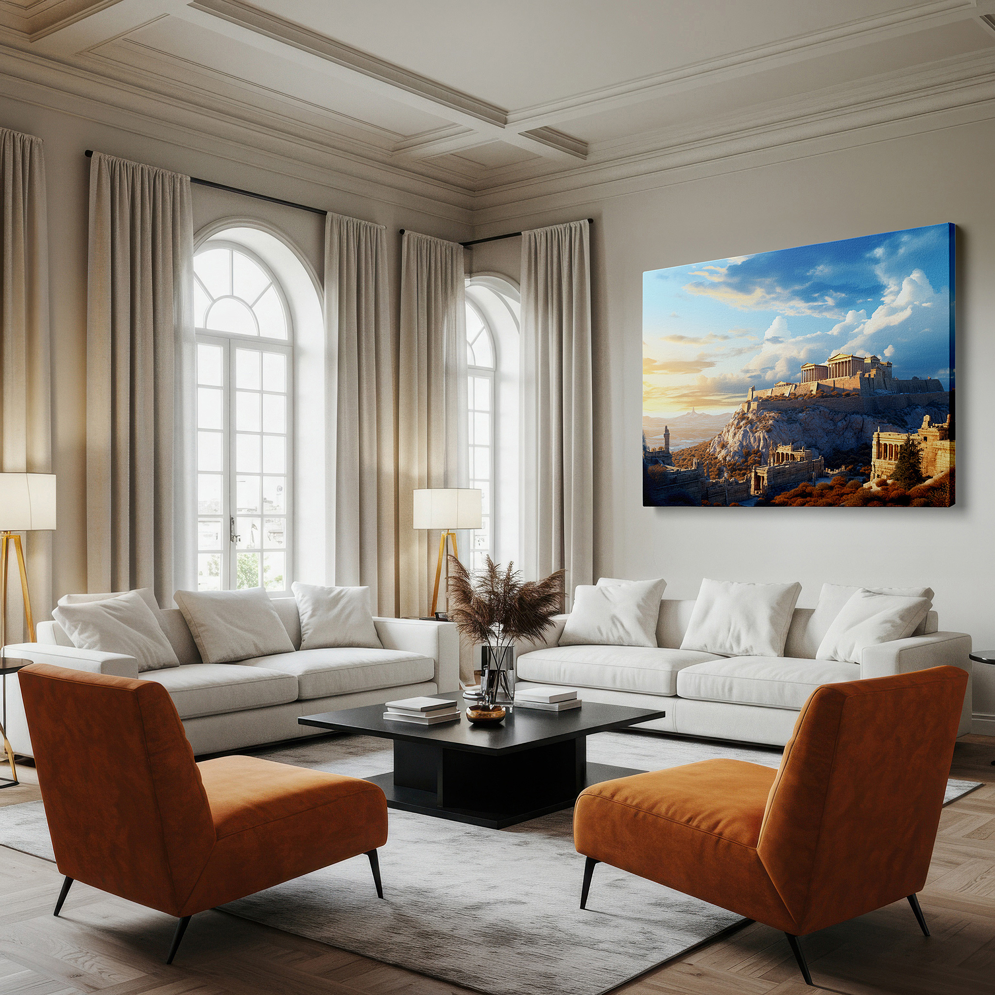 At 60×40 cm, this format fits effortlessly over dressers or benches — ethereal acropolis: a tribute to time, nature, and human effort - large wall art, canvas wall art, wall decor for office and bedroom