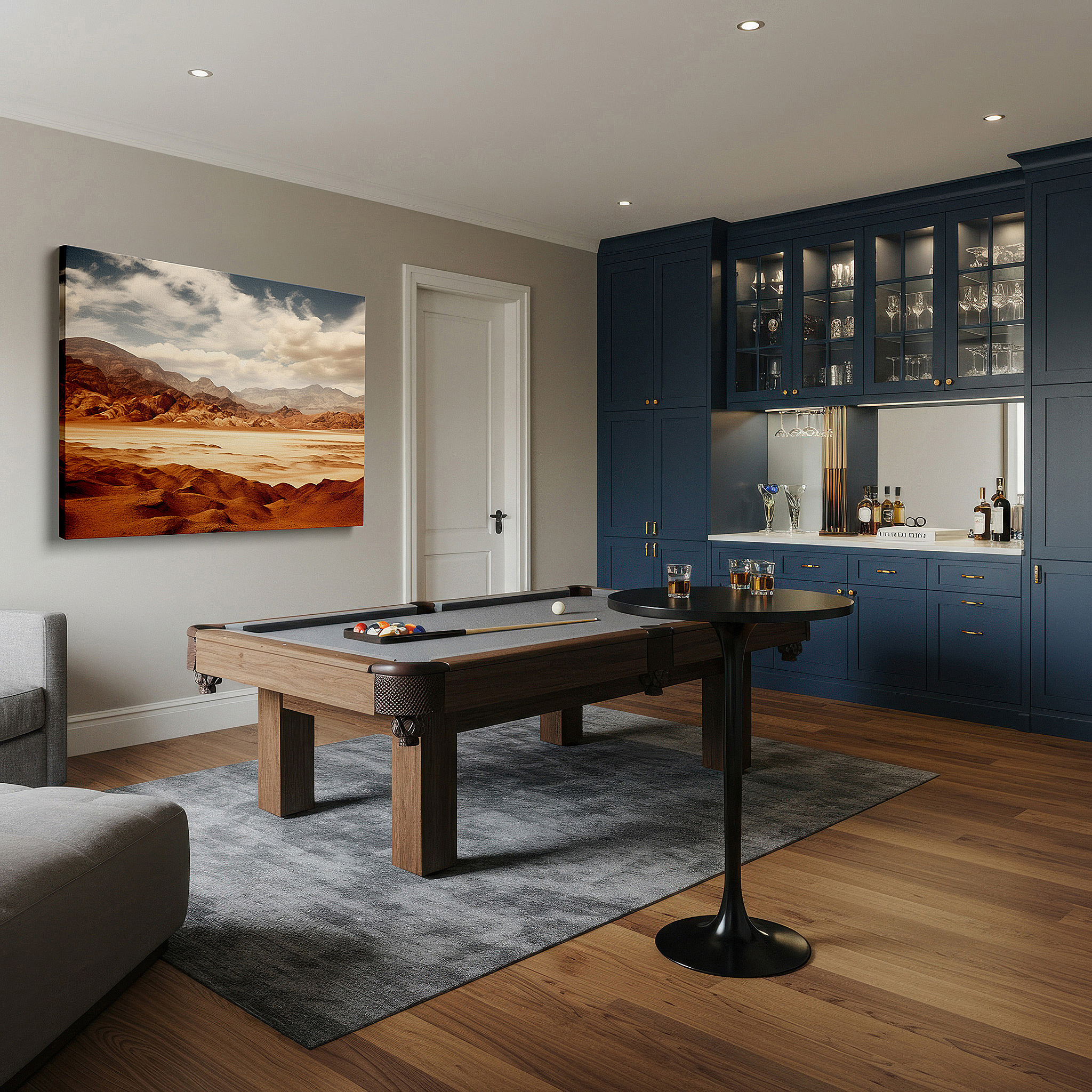 At 60×40 cm, this format fits effortlessly over dressers or benches — expansive desert and mountain landscape with dramatic sky - large canvas wall art for office and bedroom decor