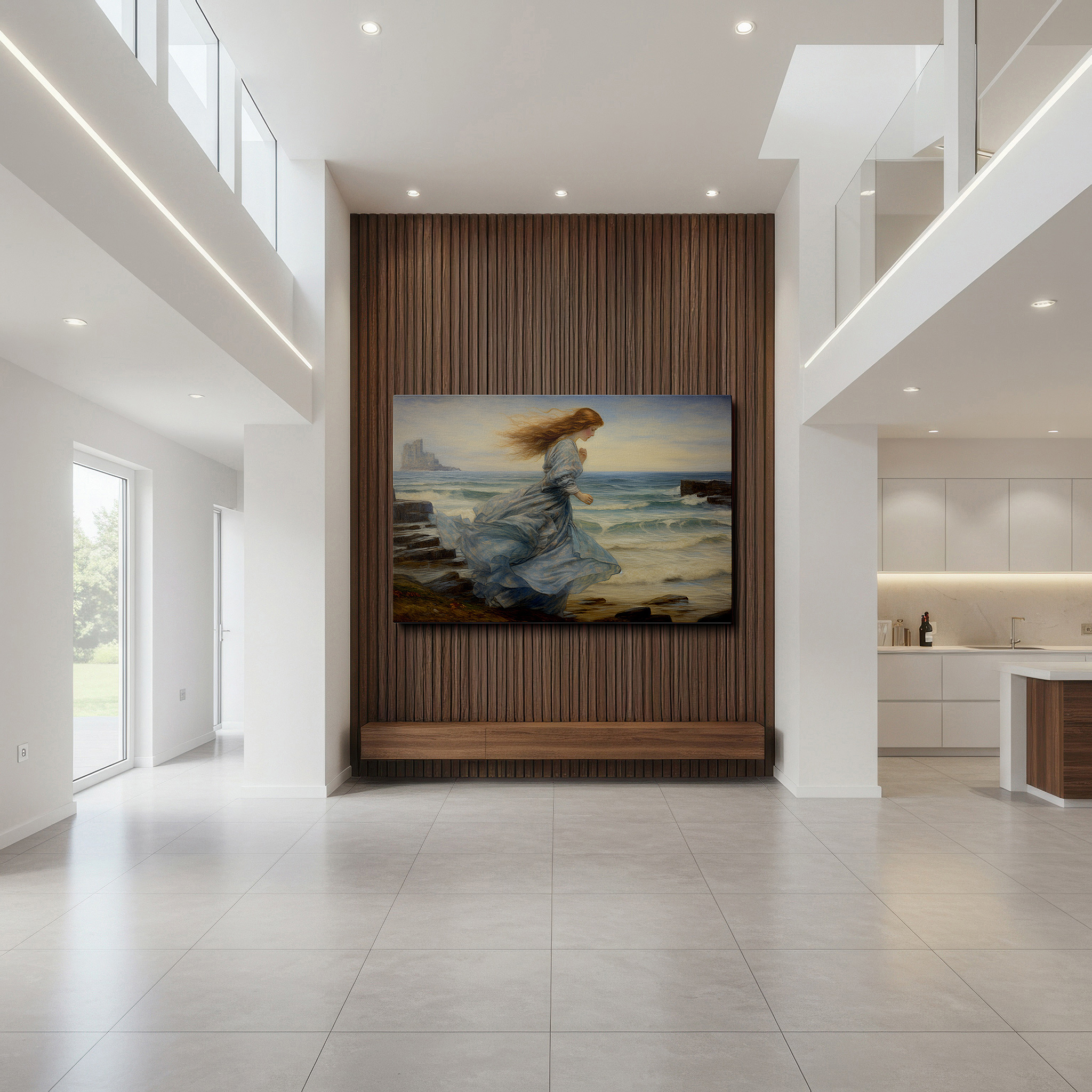 At 60×40 cm, this format fits effortlessly over dressers or benches — misty seascape sprint: waves and romance symphony large wall art, canvas decor for office