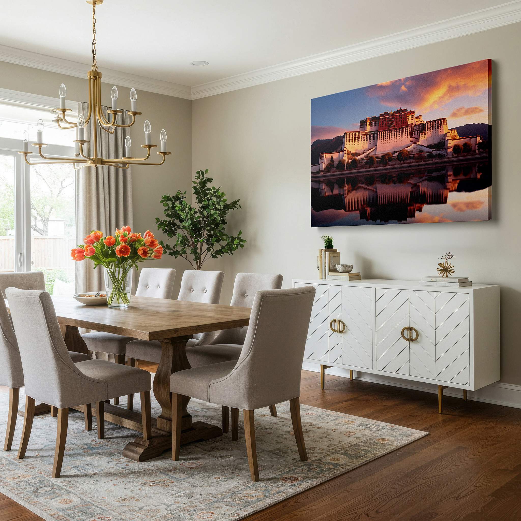 At 60×40 cm, this format fits effortlessly over dressers or benches — potala palace at sunset: a display of grand architectural beauty and spiritual peace - large wall art, canvas wall art, wall decor
